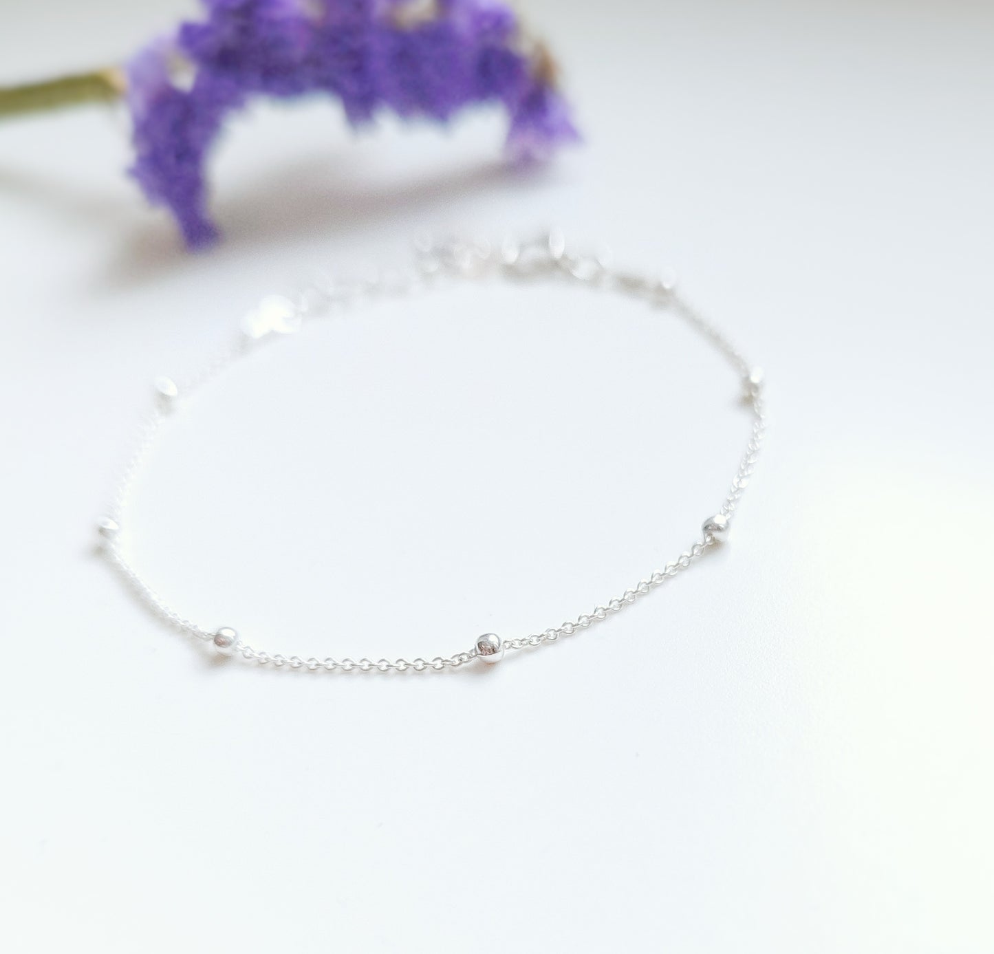 925 Sterling Silber Armband, Zartes Satellite Perlen Armkettchen