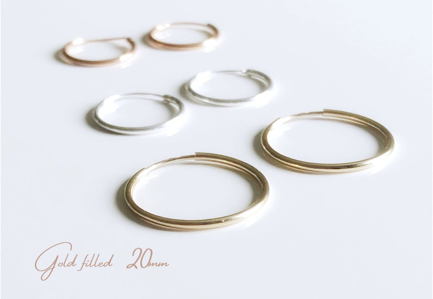 Roségold Creolen, Dünne Creolen vergoldetes 925 Sterling Silber, Einfache Gold filled Ohrringe für den Alltag, 925 Sterling Silber Creolen