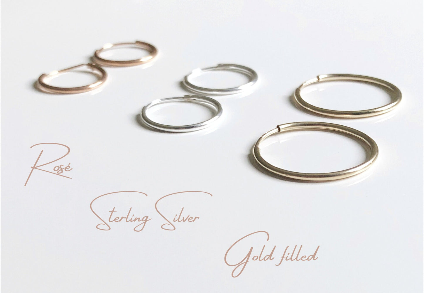 Roségold Creolen, Dünne Creolen vergoldetes 925 Sterling Silber, Einfache Gold filled Ohrringe für den Alltag, 925 Sterling Silber Creolen