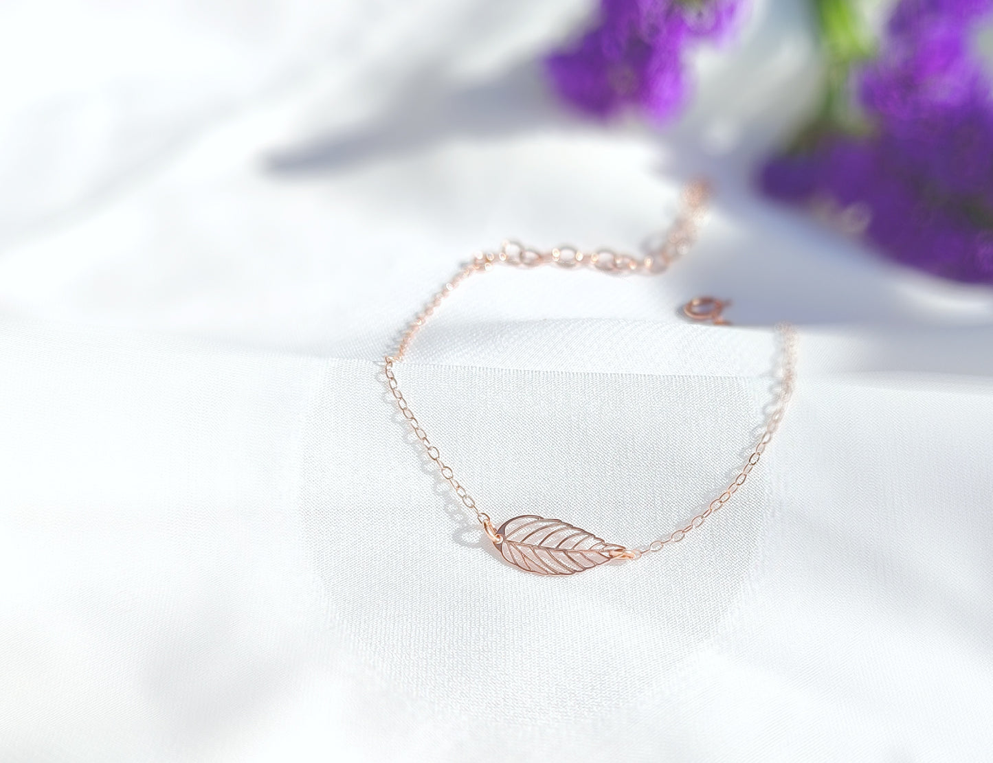 Roségold Armband mit Blatt, Rosé vergoldetes 925 Sterling Silber
