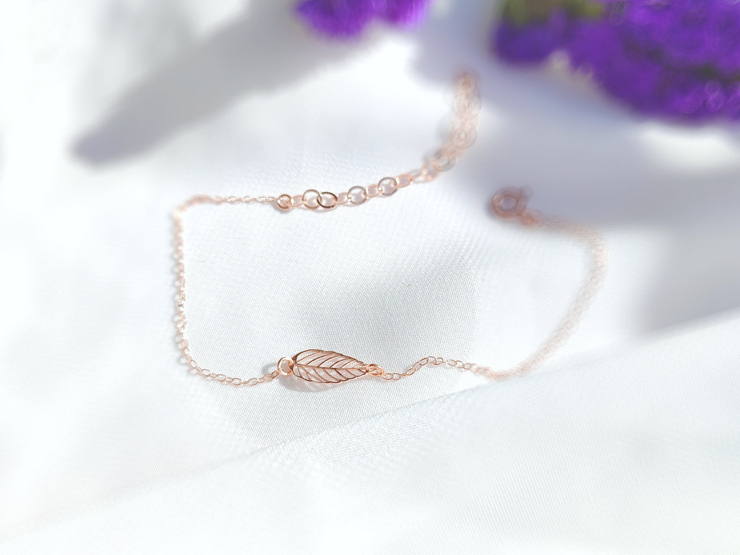 Roségold Armband mit Blatt, Rosé vergoldetes 925 Sterling Silber