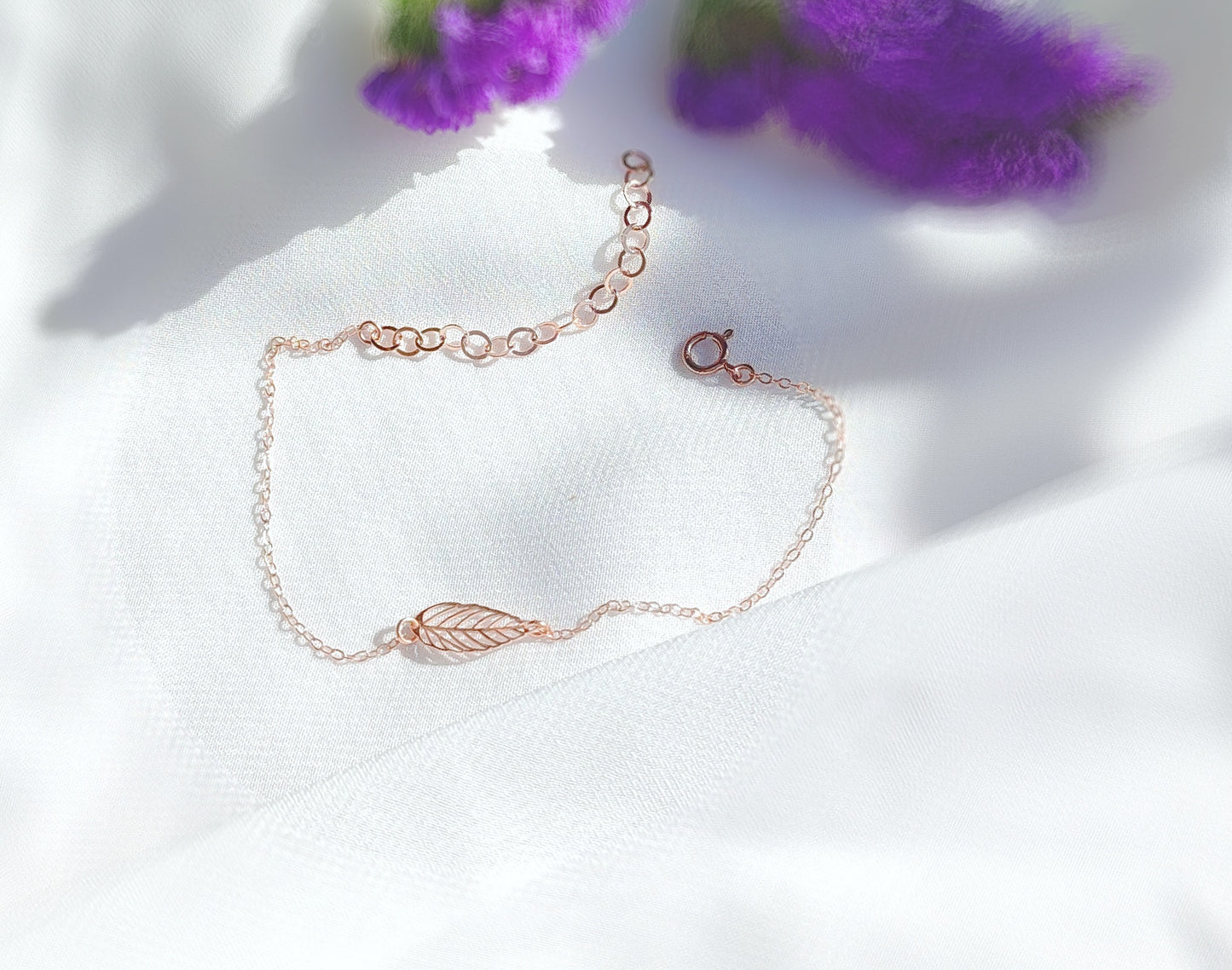 Roségold Armband mit Blatt, Rosé vergoldetes 925 Sterling Silber