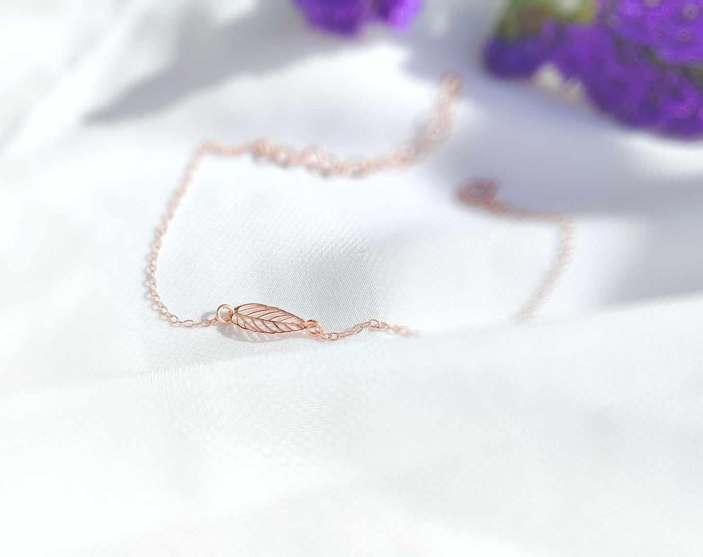 Roségold Armband mit Blatt, Rosé vergoldetes 925 Sterling Silber