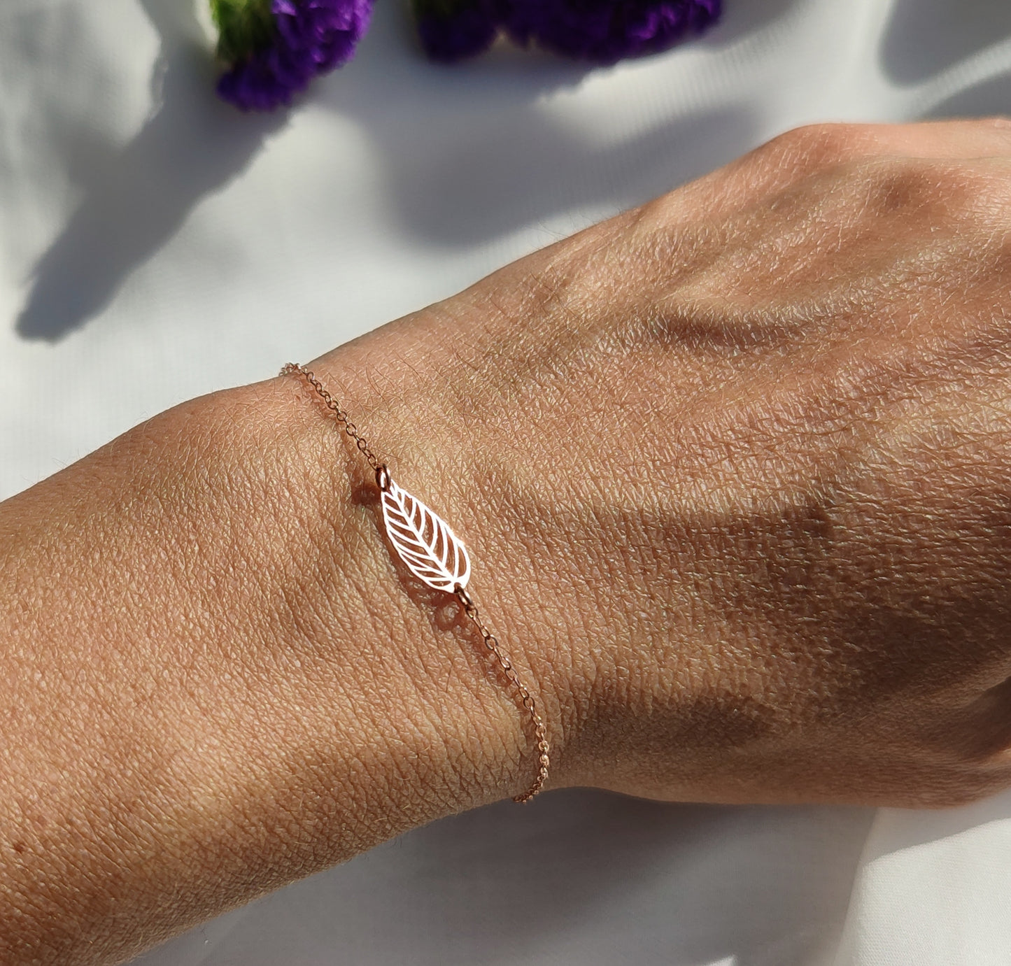 Roségold Armband mit Blatt, Rosé vergoldetes 925 Sterling Silber