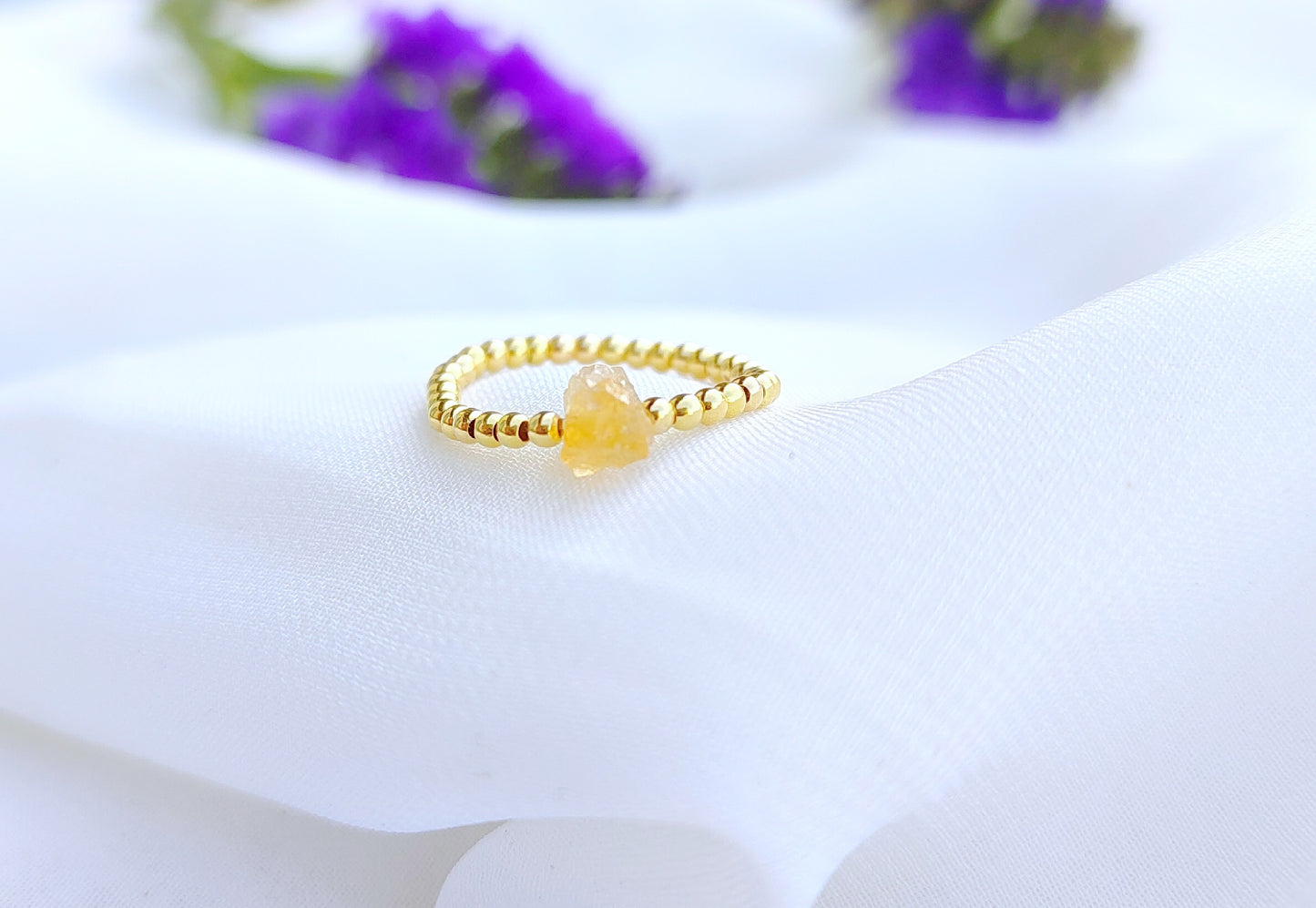 Mini Rohstein Ring, Elastischer Geburtsstein Ringe aus 925 Sterling Silber, Gold Rosegold vergoldet