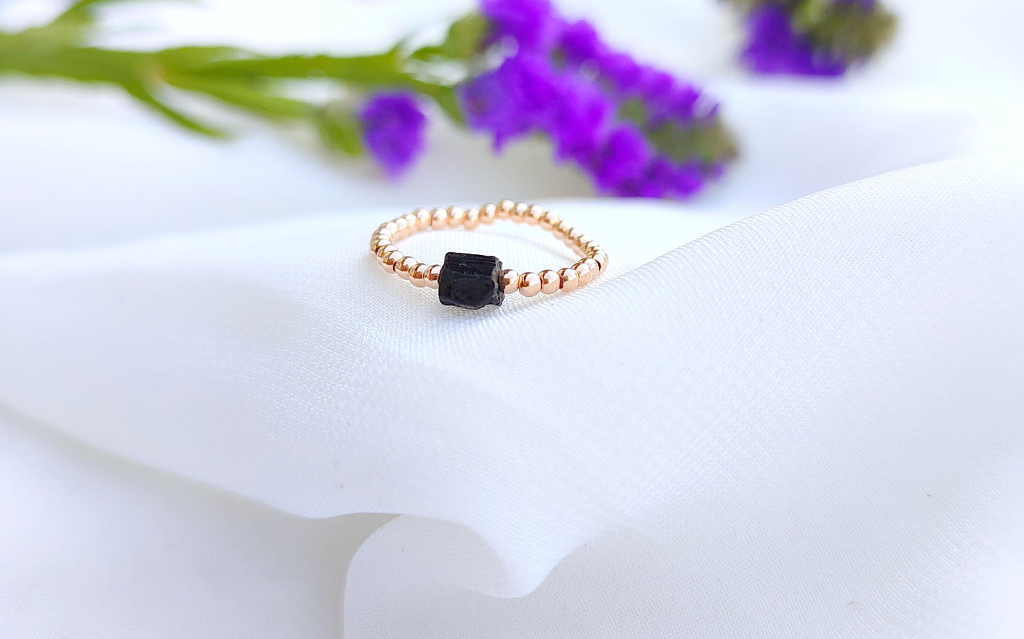 Mini Rohstein Ring, Elastischer Geburtsstein Ringe aus 925 Sterling Silber, Gold Rosegold vergoldet