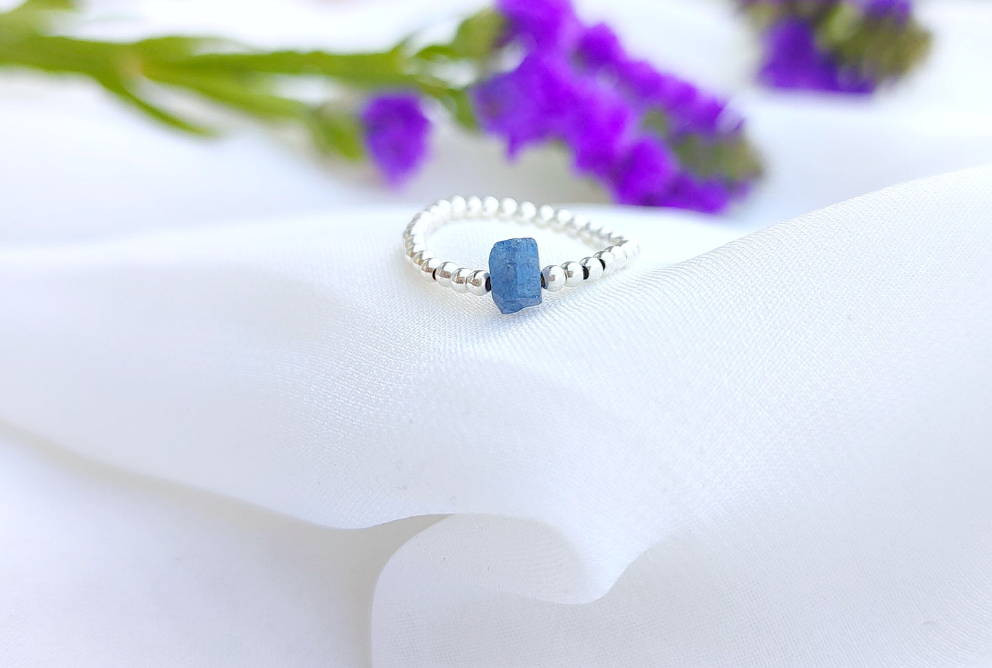 Mini Rohstein Ring, Elastischer Geburtsstein Ringe aus 925 Sterling Silber, Gold Rosegold vergoldet