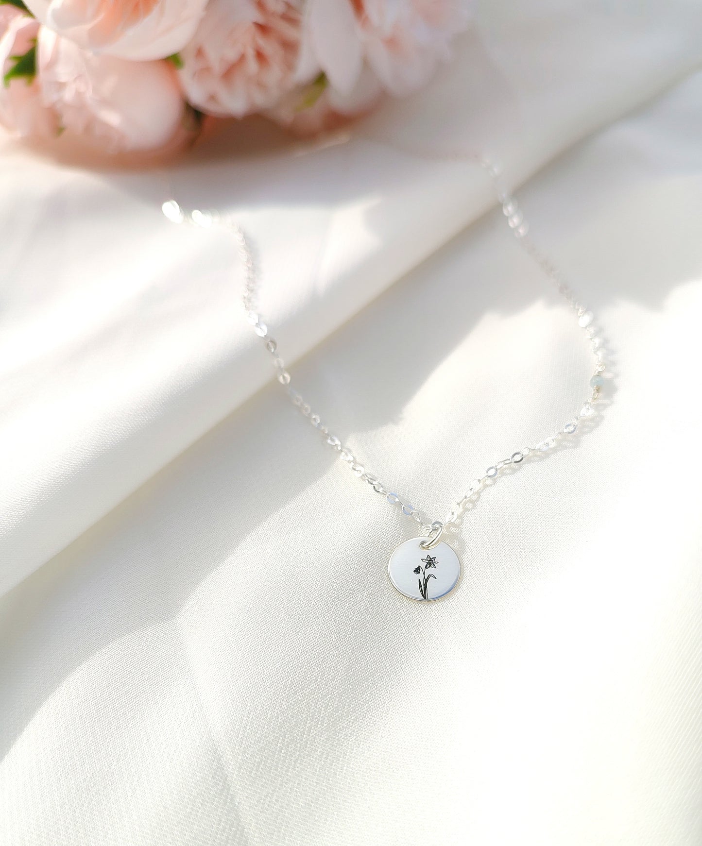 Personalisierte Halskette mit Geburtsstein und Geburtsblume, 925 Sterling Silber, Gold Filled und Roségold filled