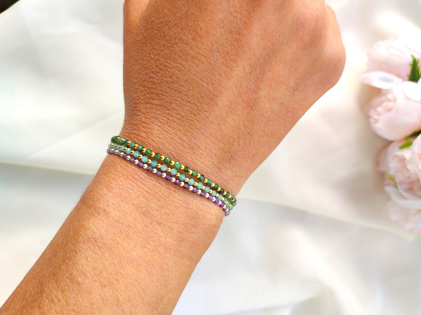 Smaragd Perlen Armband mit Farbverlauf