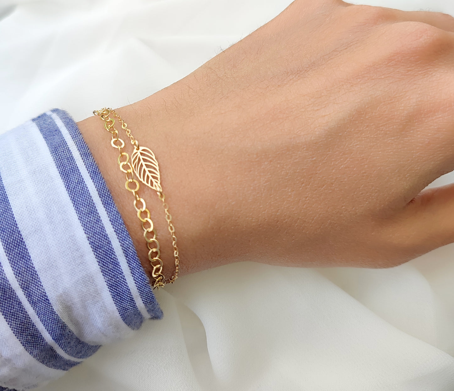Armband mit Blatt, schlichtes Gold Armband, vergoldetes Sterling Silber
