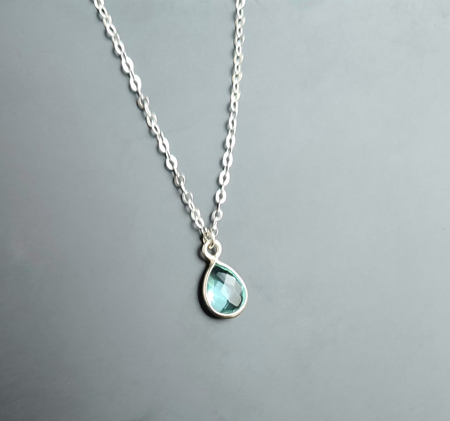 Aquamarin Kette mit Tropfen Anhänger, 925 Sterling Silber