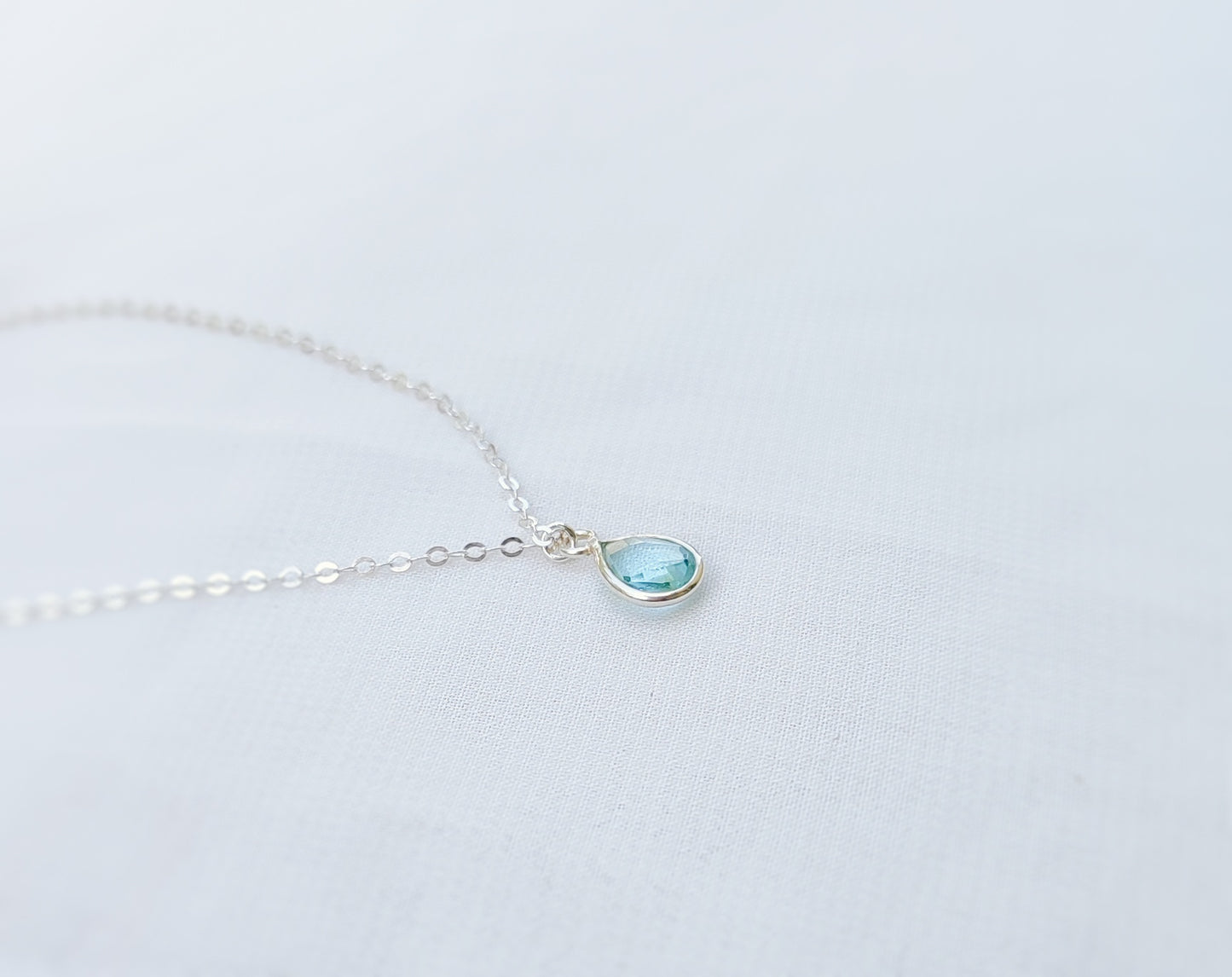Aquamarin Kette mit Tropfen Anhänger, 925 Sterling Silber