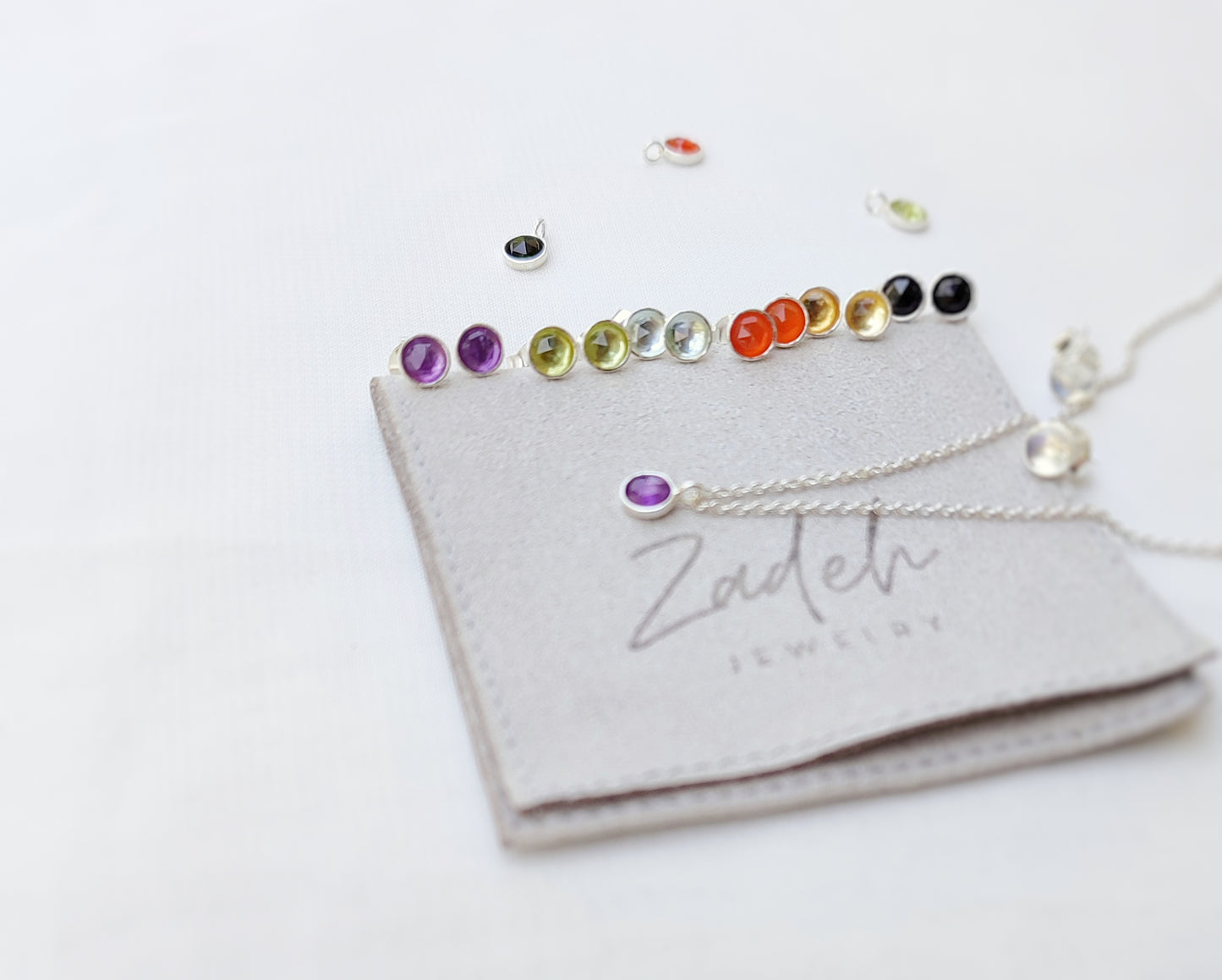 Kleine Ohrstecker, 925 Sterling Silber, Amethyst, Schwarzer Turmalin, Karneol, Peridot, Aquamarin, Citrin