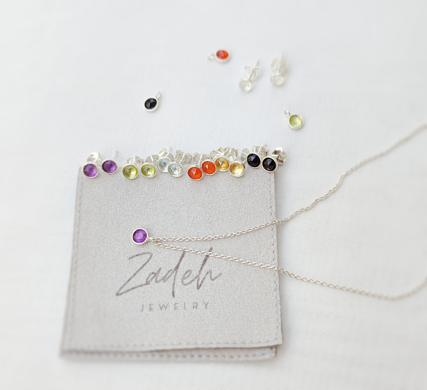 Kleine Ohrstecker, 925 Sterling Silber, Amethyst, Schwarzer Turmalin, Karneol, Peridot, Aquamarin, Citrin