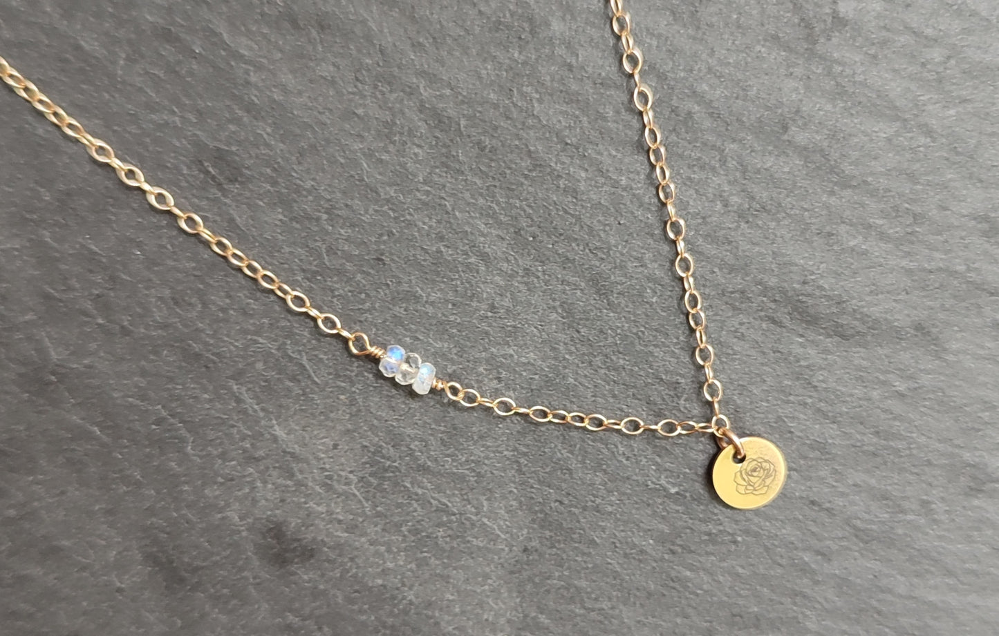 Personalisierte Halskette mit Geburtsstein und Geburtsblume, 925 Sterling Silber, Gold Filled und Roségold filled
