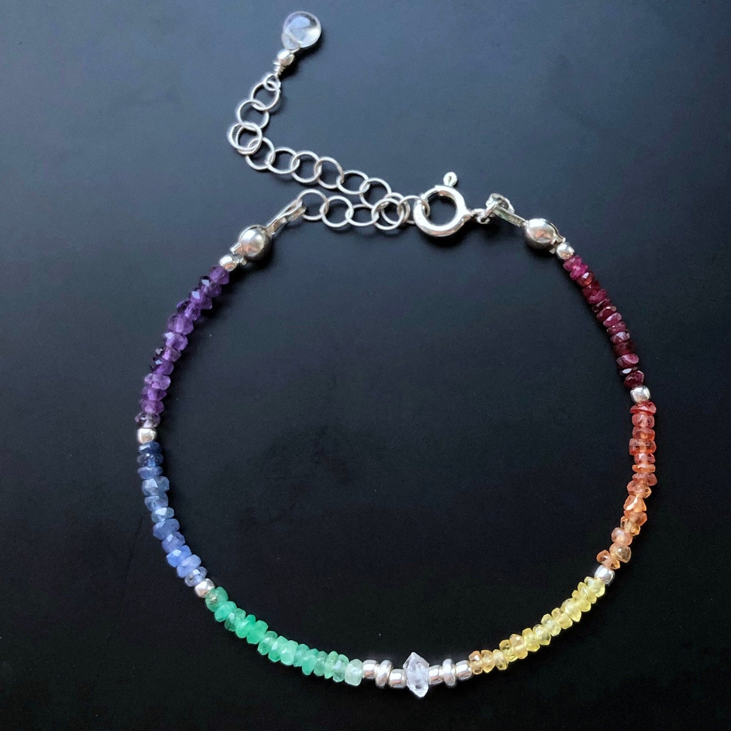 Chakra Regenbogen Armband mit Farbverlauf,  Geburtssteine Mondstein, Smaragd Rubin Saphir, Schmuck Geschenke für Frauen