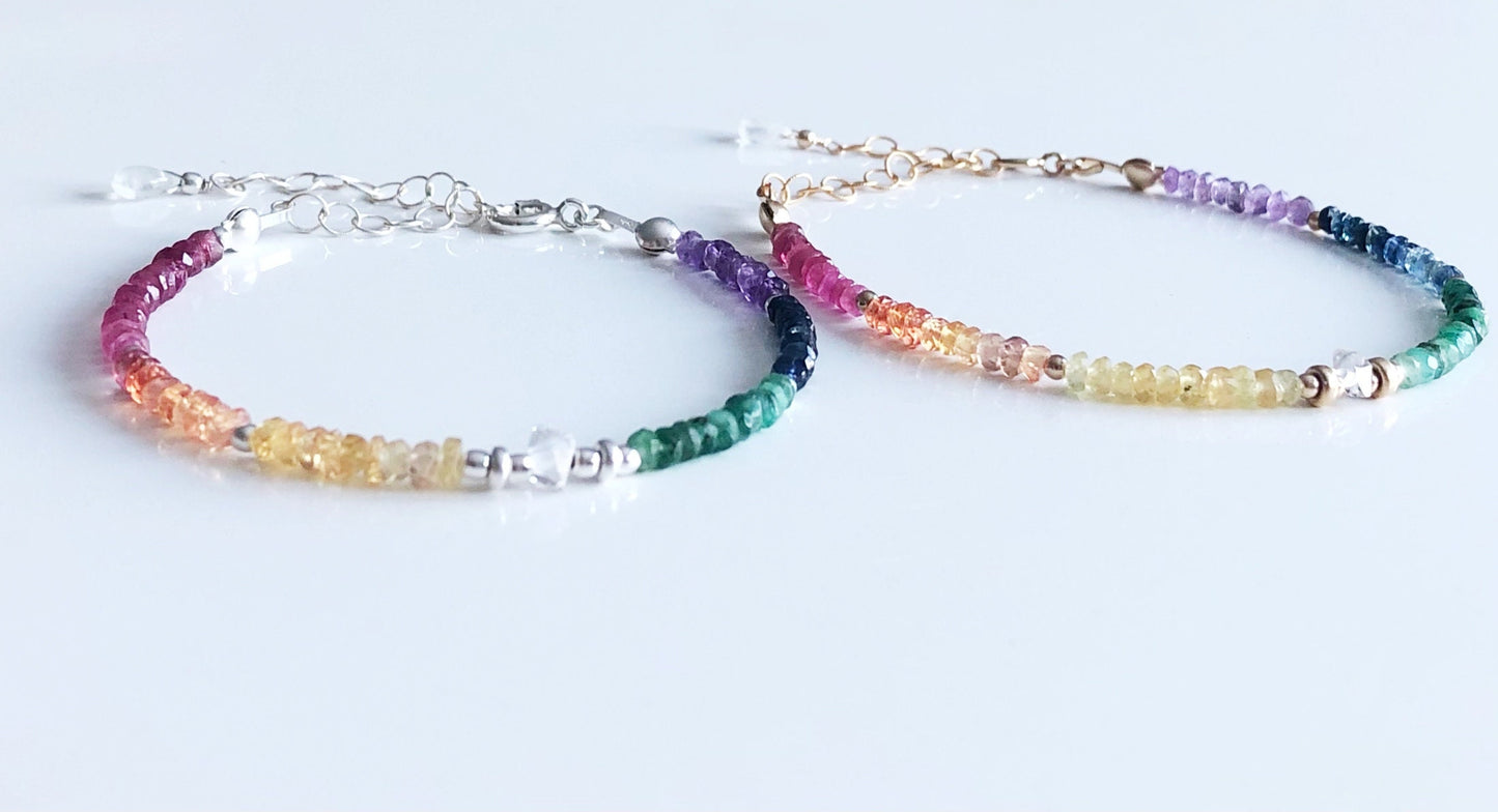 Chakra Regenbogen Armband mit Farbverlauf,  Geburtssteine Mondstein, Smaragd Rubin Saphir, Schmuck Geschenke für Frauen