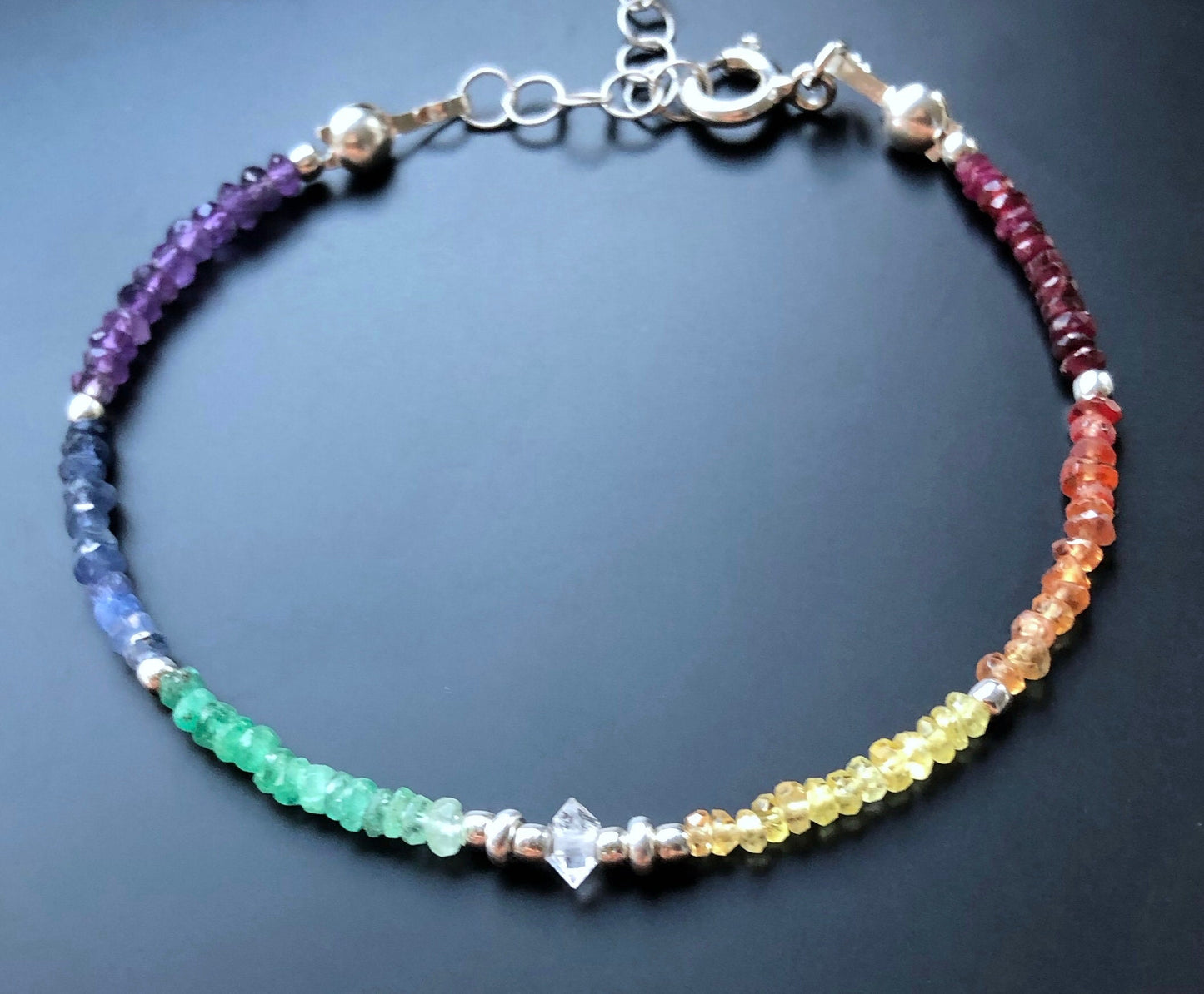 Chakra Regenbogen Armband mit Farbverlauf,  Geburtssteine Mondstein, Smaragd Rubin Saphir, Schmuck Geschenke für Frauen
