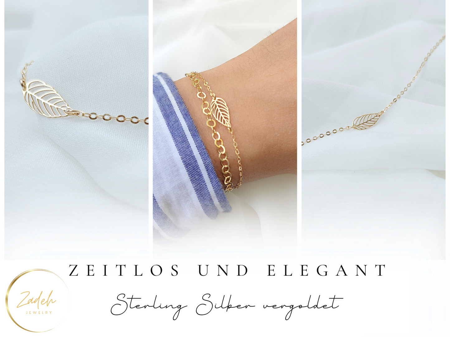 Armband mit Blatt, schlichtes Gold Armband, vergoldetes Sterling Silber