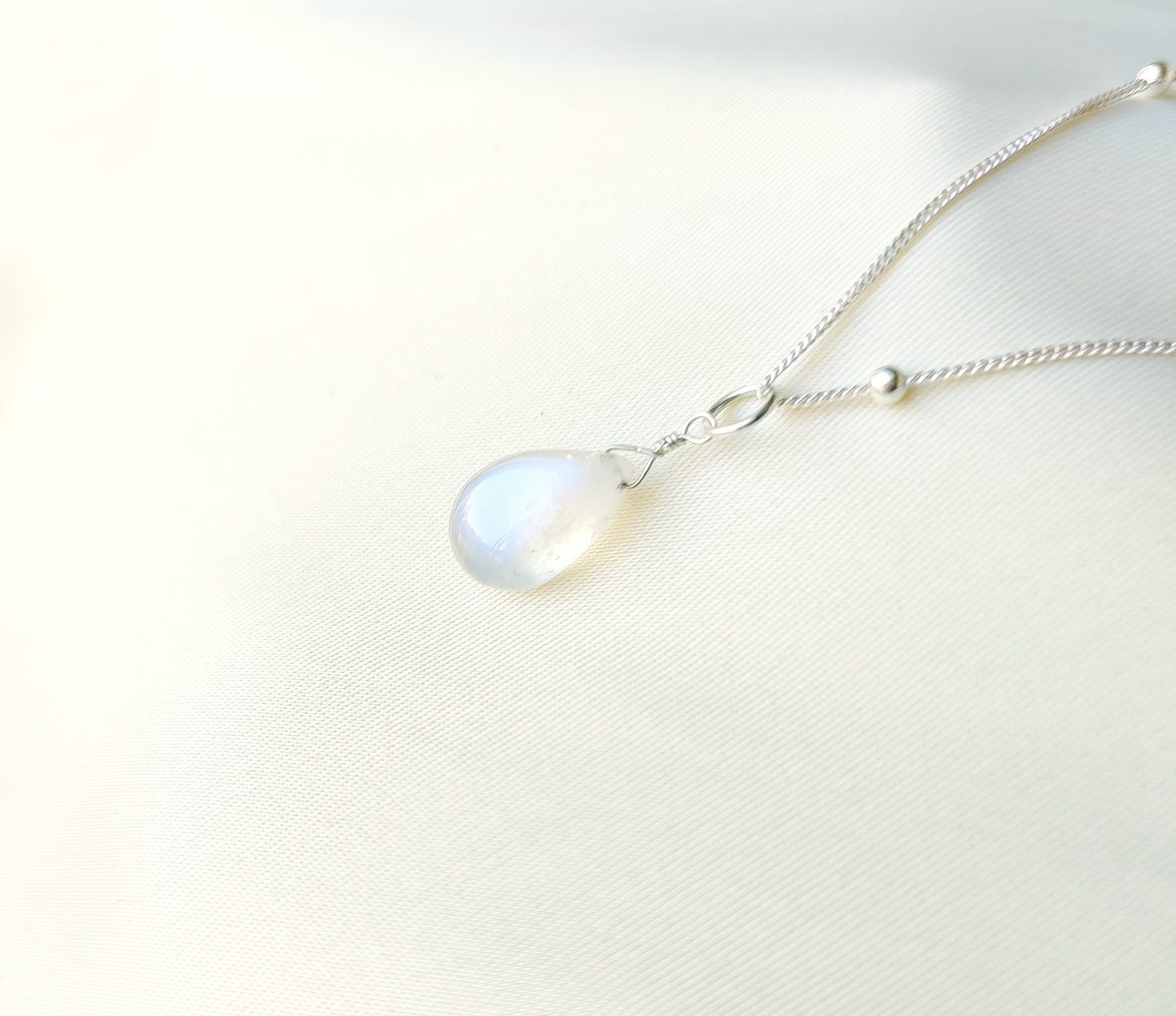 Satellite Kette mit Mondstein Tropfen, 925 Sterling Silber Boho Mondsteinkette
