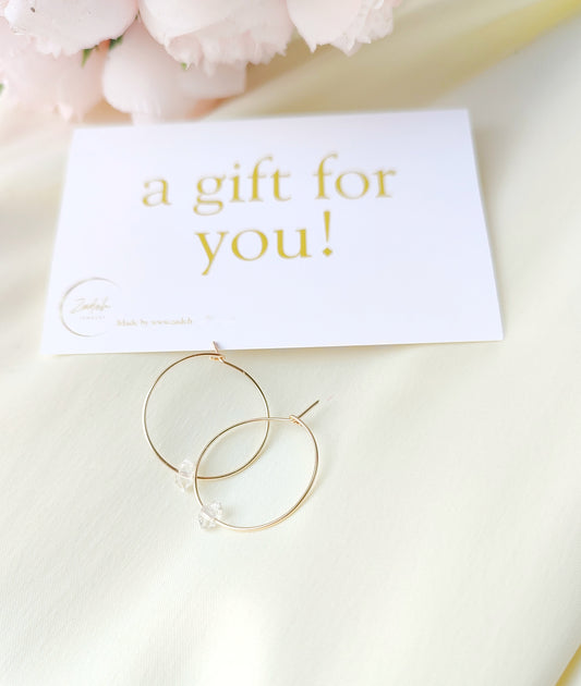 Herkimer Diamant Ohrringe, Gold Creolen mit Herkimer Stein Anhänger