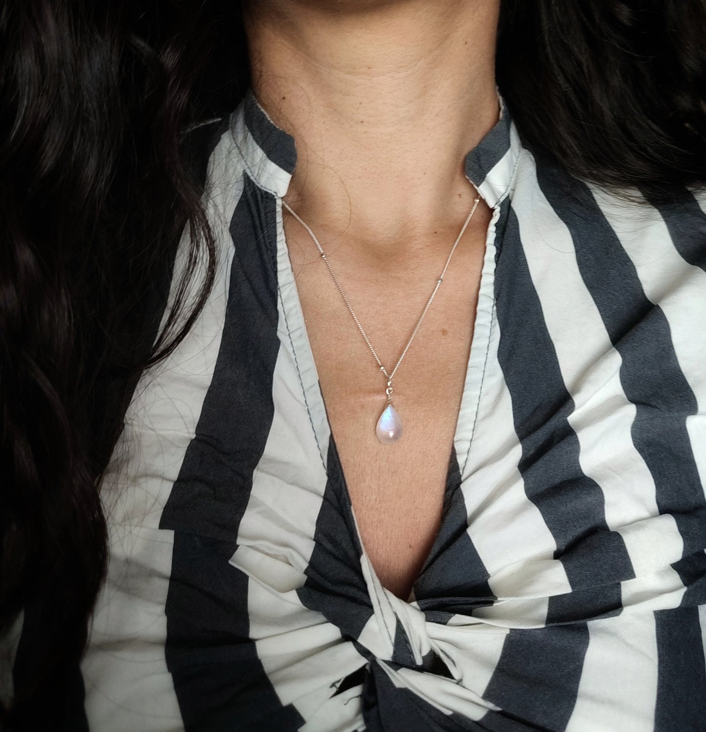 Satellite Kette mit Mondstein Tropfen, 925 Sterling Silber Boho Mondsteinkette