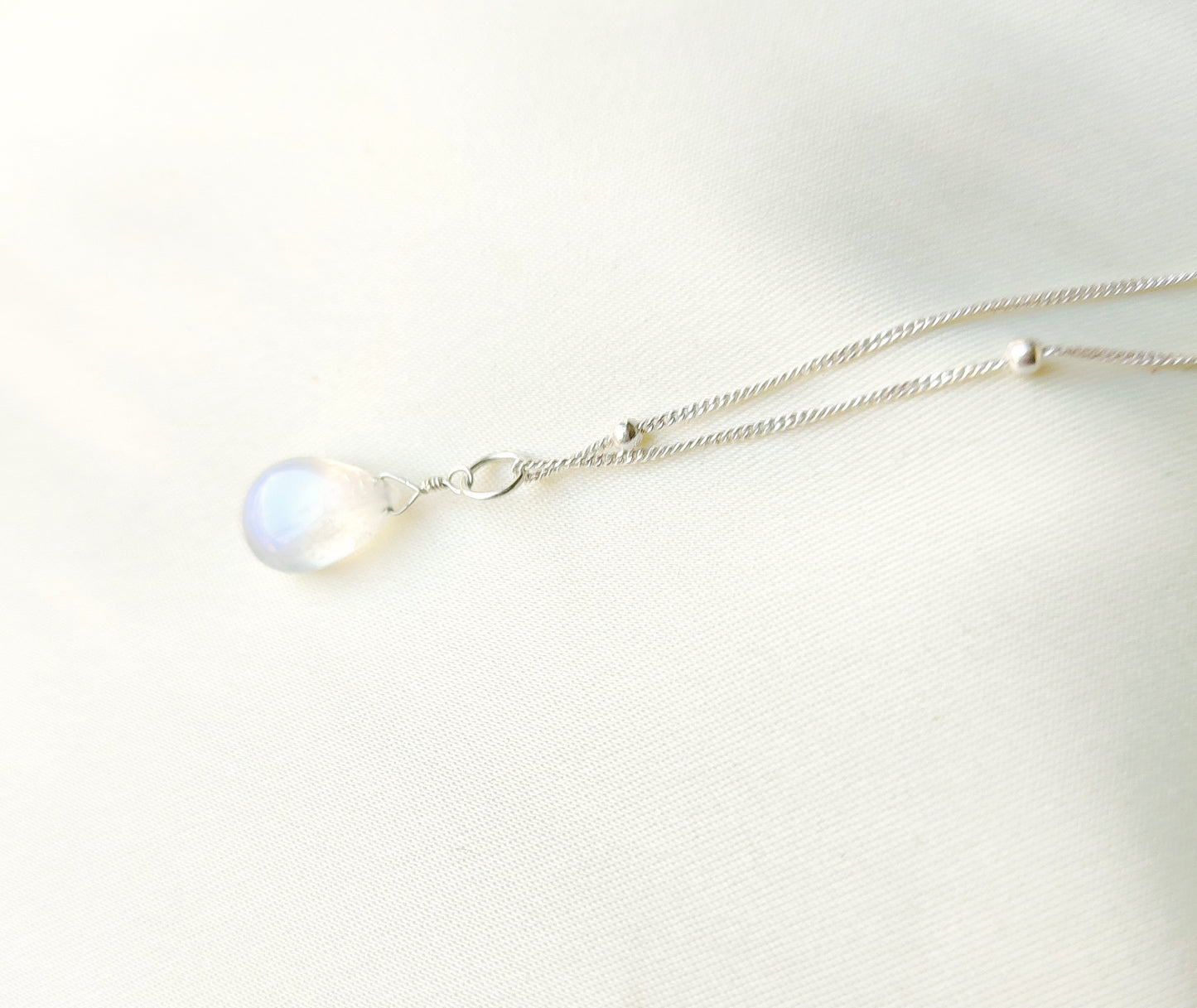 Satellite Kette mit Mondstein Tropfen, 925 Sterling Silber Boho Mondsteinkette