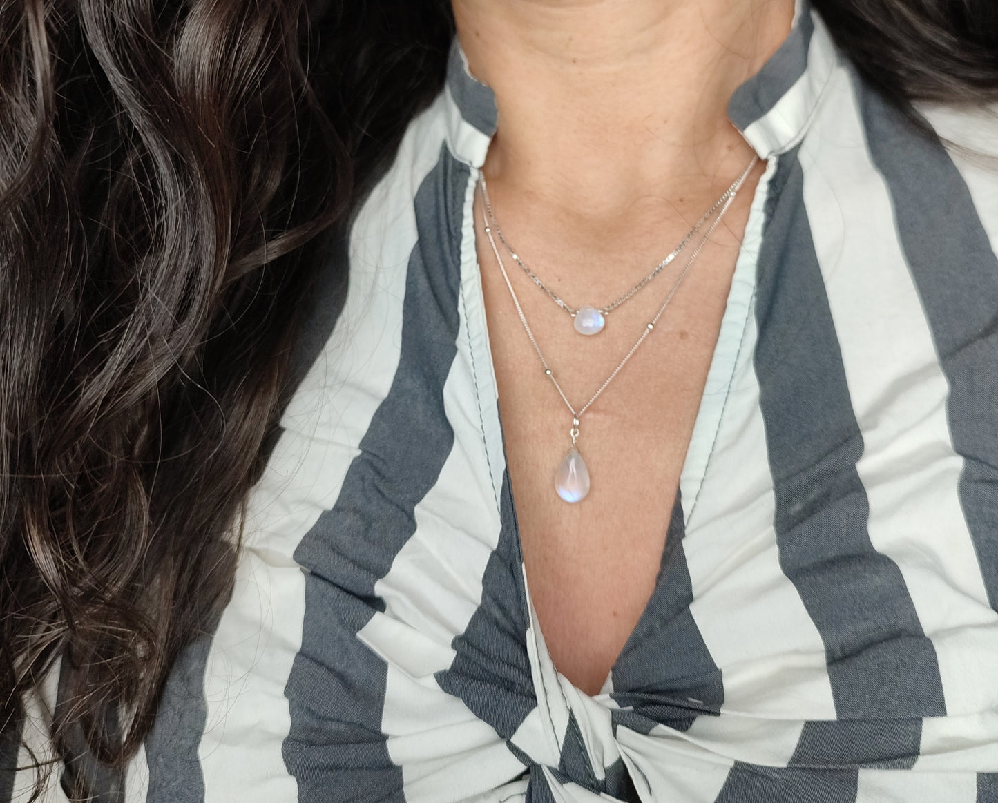 Mondsteinkette 925 Sterling Silber Box Chain Venezianer Kette mit Mondstein Tropfen