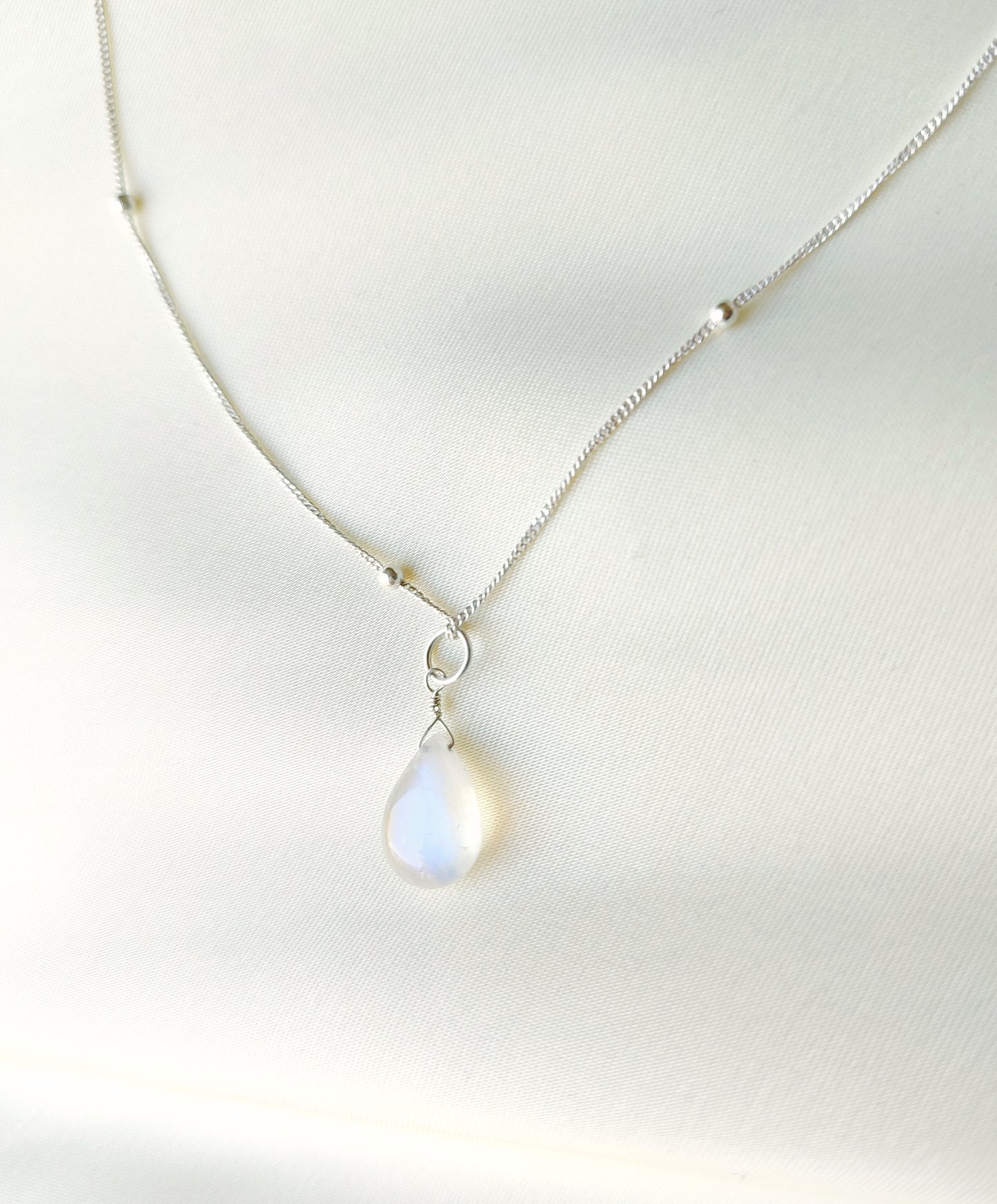 Satellite Kette mit Mondstein Tropfen, 925 Sterling Silber Boho Mondsteinkette