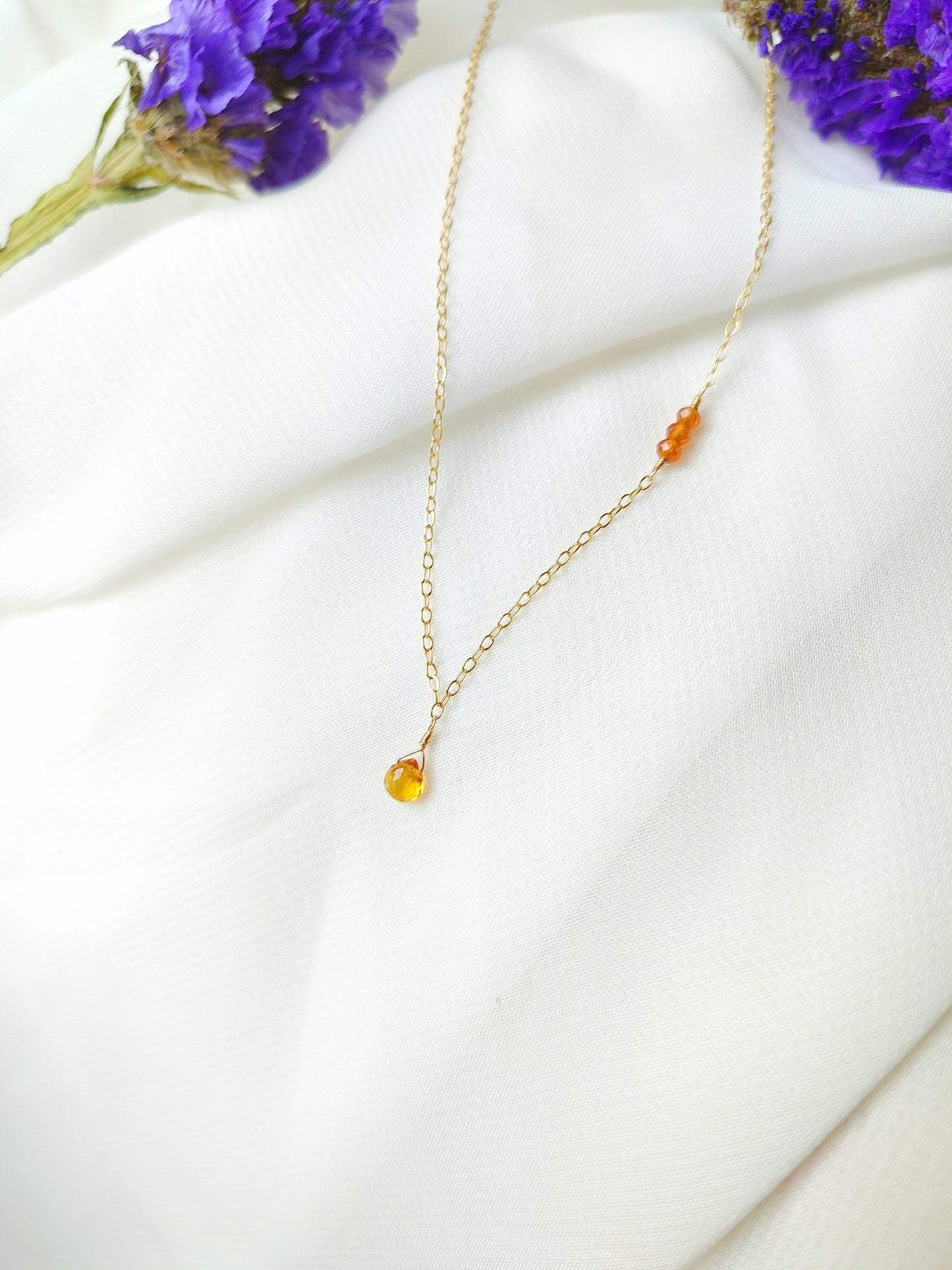 Citrin November Geburtssteinkette, Halskette mit Citrin Tropfen Anhänger
