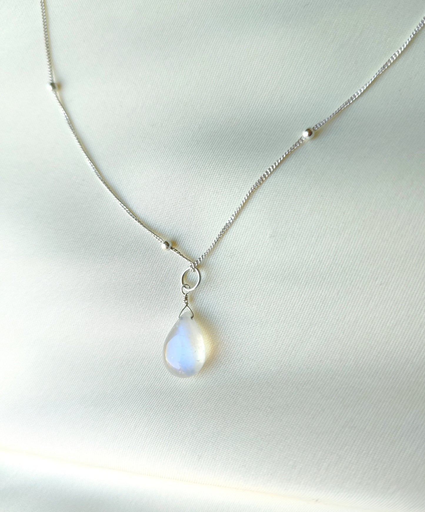 Satellite Kette mit Mondstein Tropfen, 925 Sterling Silber Boho Mondsteinkette