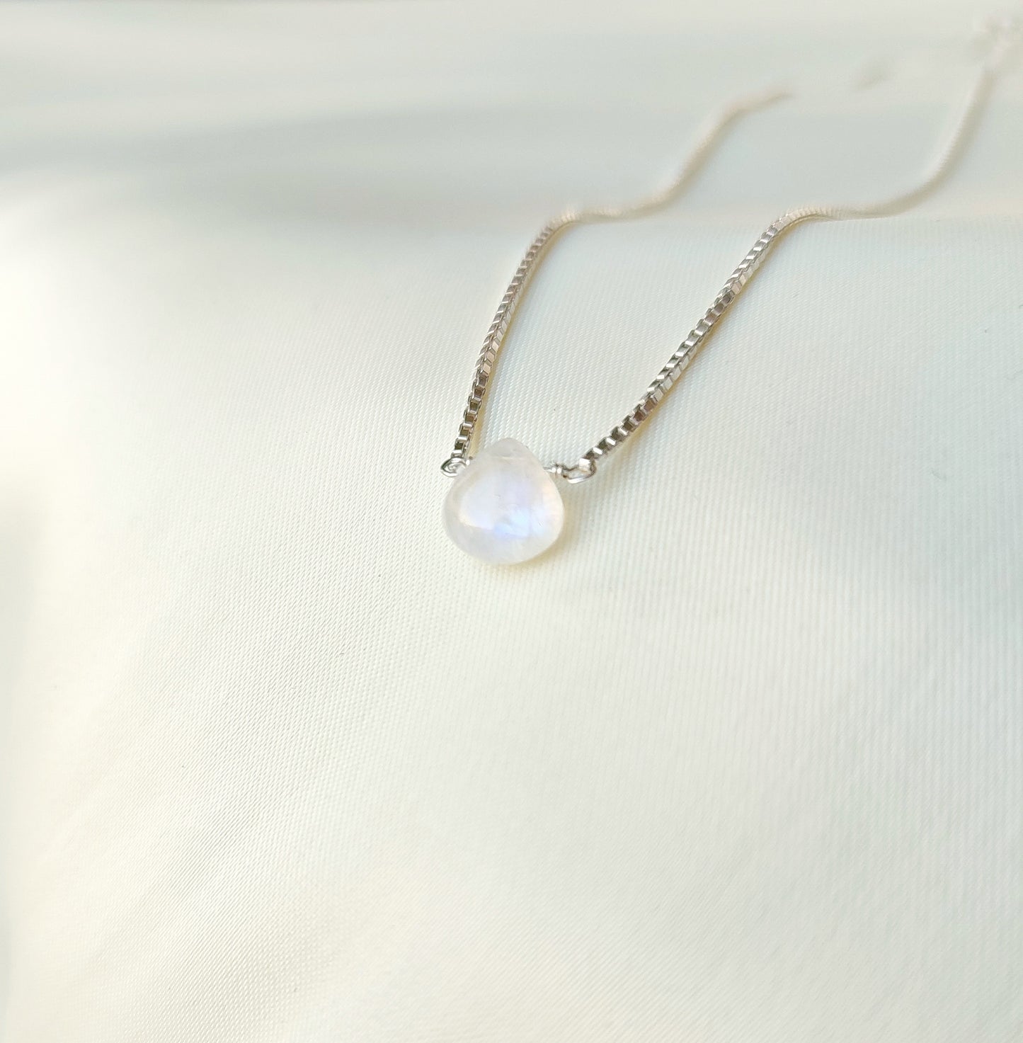 Mondsteinkette 925 Sterling Silber Box Chain Venezianer Kette mit Mondstein Tropfen