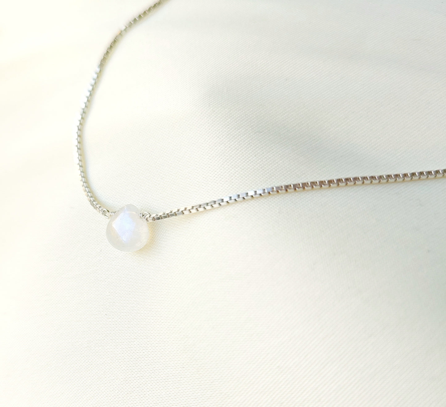 Mondsteinkette 925 Sterling Silber Box Chain Venezianer Kette mit Mondstein Tropfen