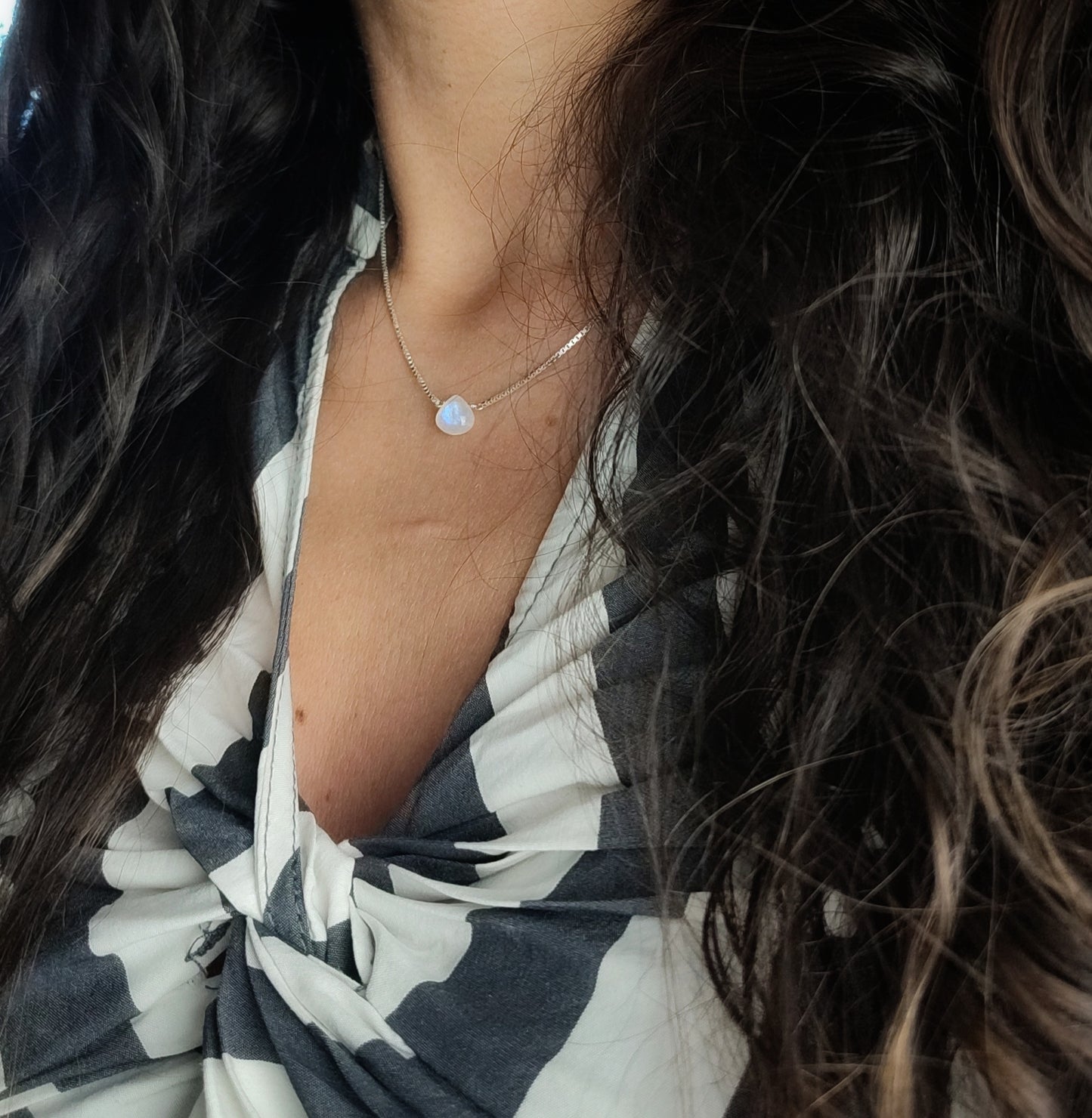 Mondsteinkette 925 Sterling Silber Box Chain Venezianer Kette mit Mondstein Tropfen