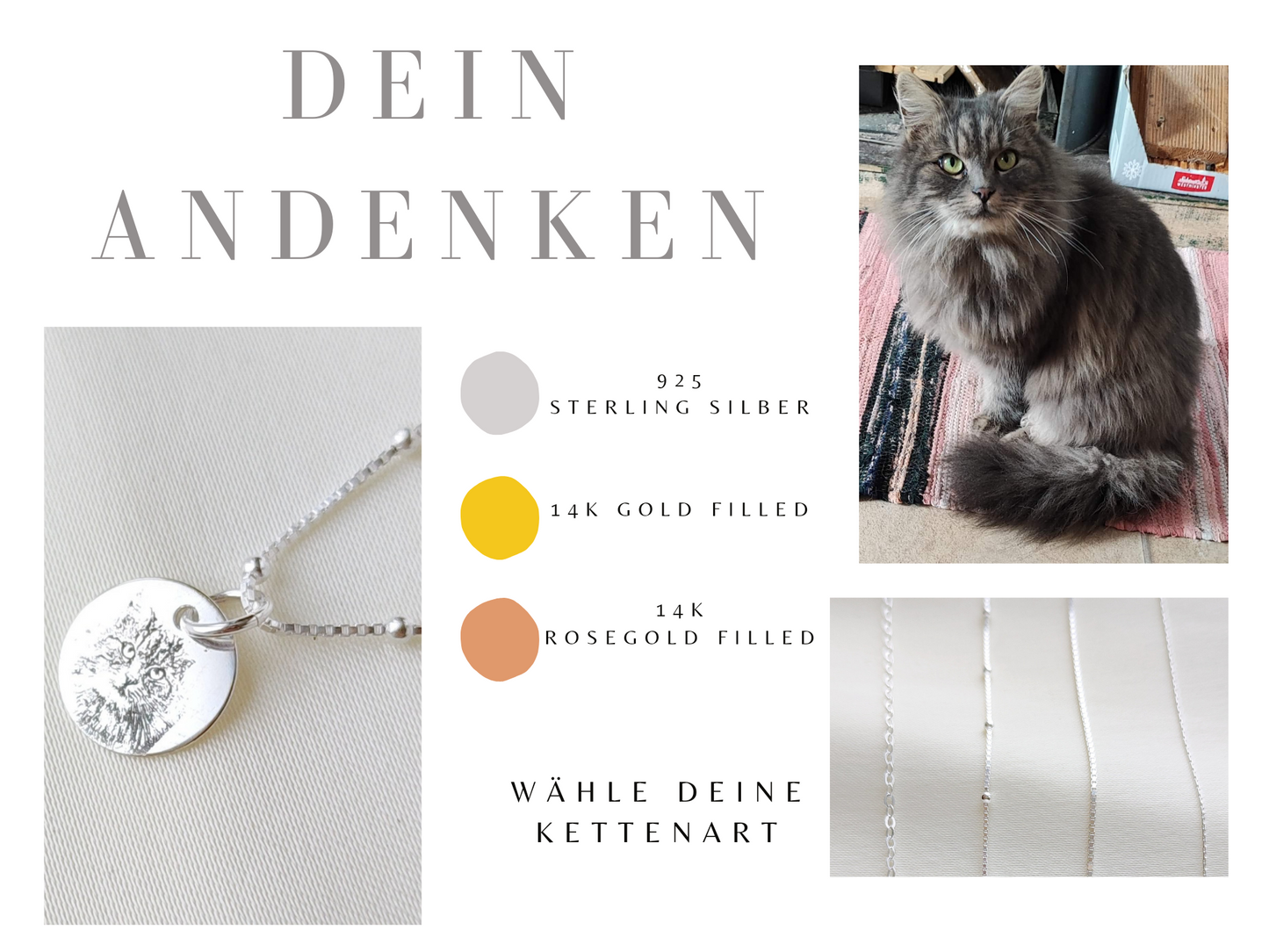 Personalisierte Fotos Halskette, Haustier Andenken Kette aus 925 Sterling Silber oder Gold Filled