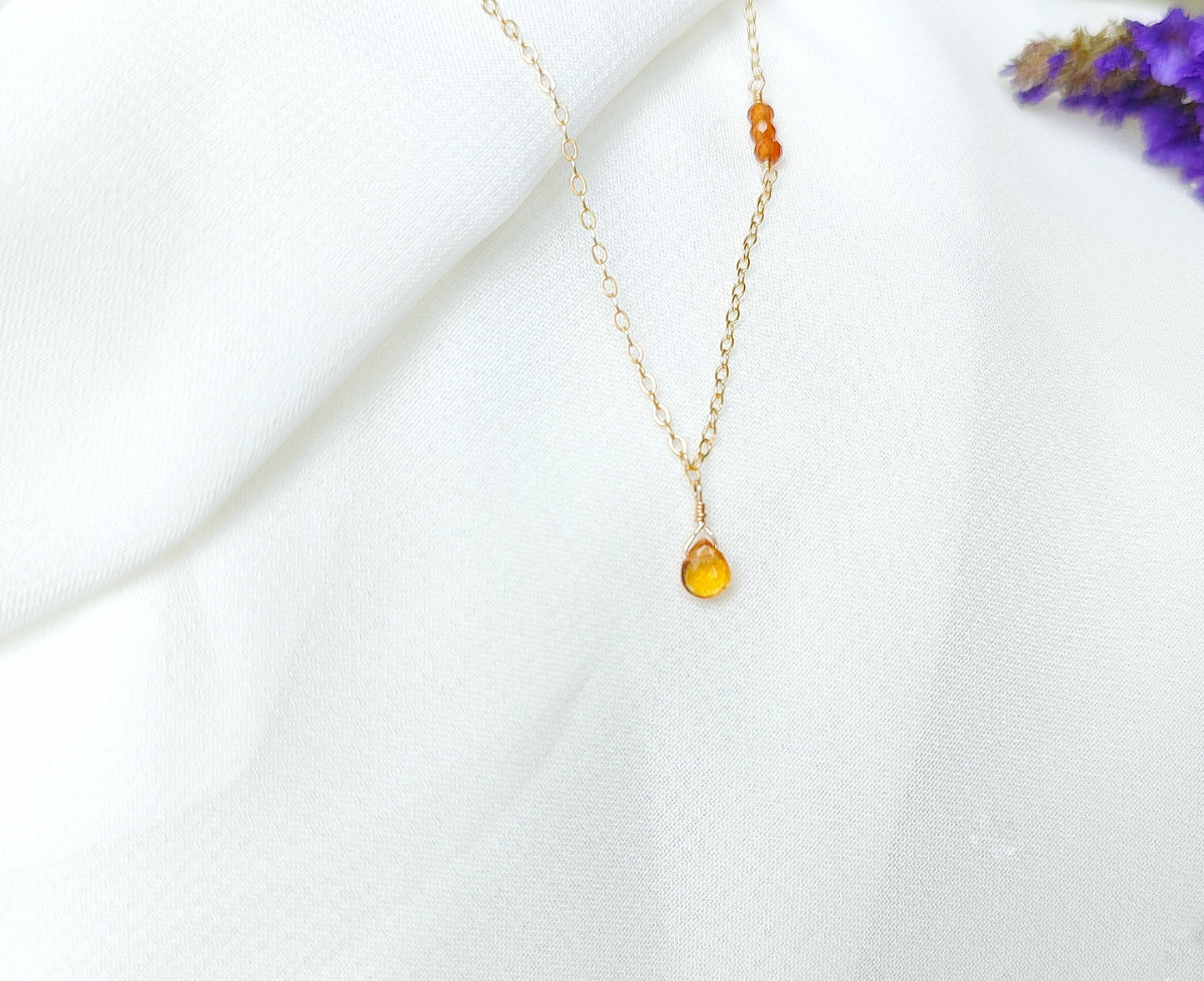 Citrin November Geburtssteinkette, Halskette mit Citrin Tropfen Anhänger