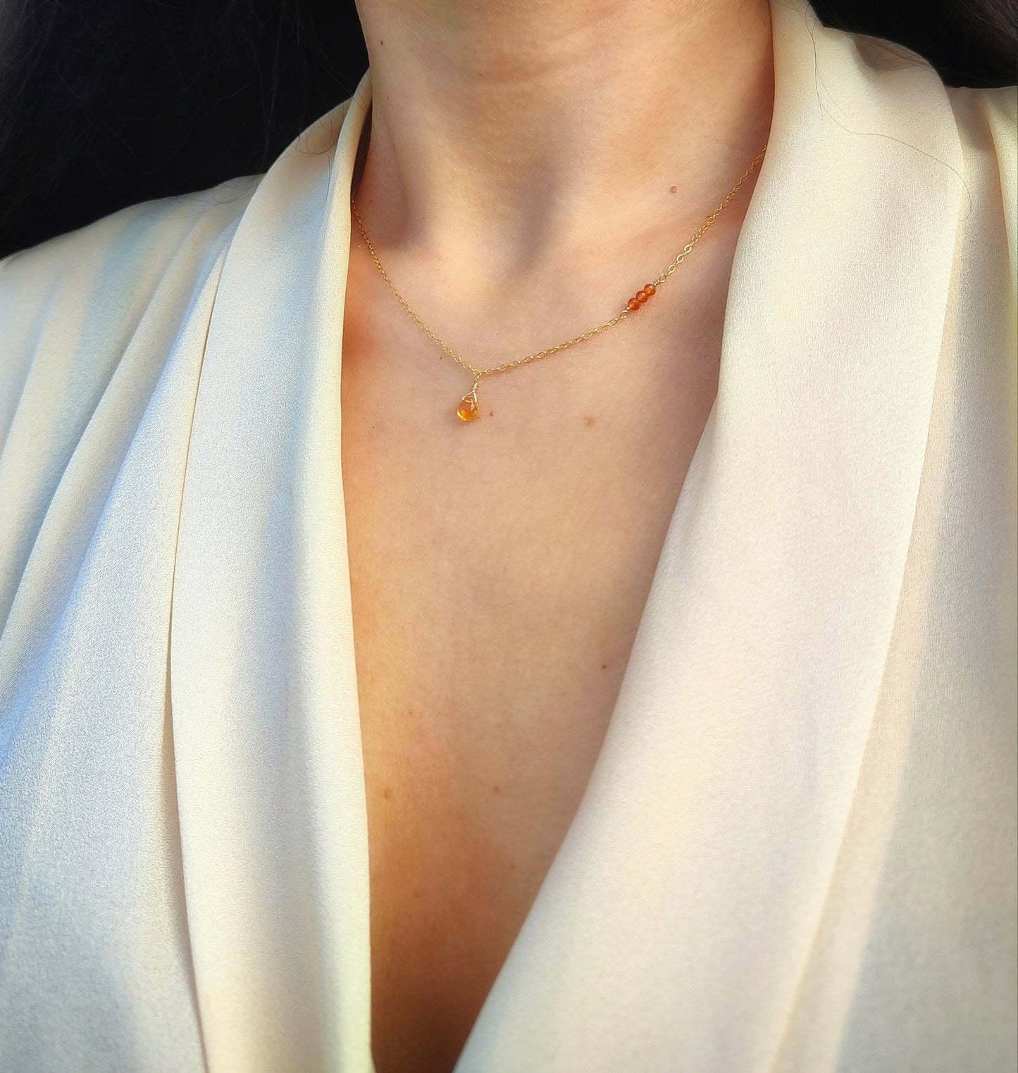 Citrin November Geburtssteinkette, Halskette mit Citrin Tropfen Anhänger