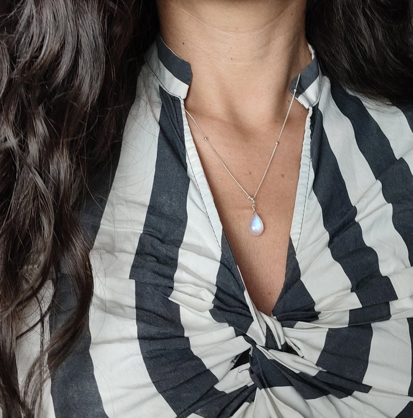 Satellite Kette mit Mondstein Tropfen, 925 Sterling Silber Boho Mondsteinkette