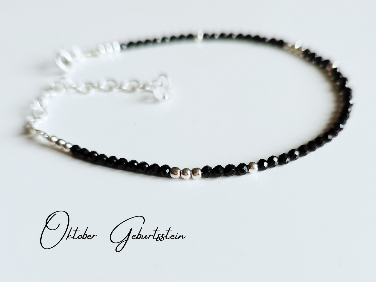 Armband mit schwarzen Turmalin Perlen und Herkimer Bergkristall