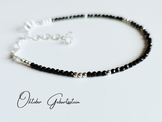 Armband mit schwarzen Turmalin Perlen und Herkimer Bergkristall