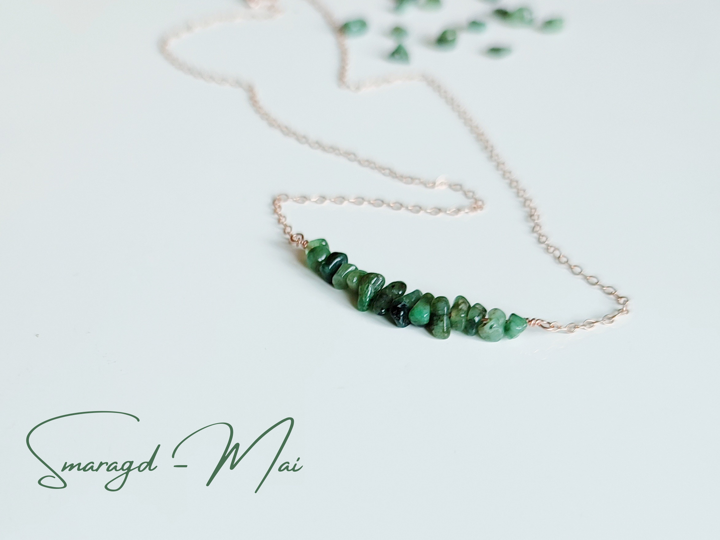 Smaragd Rohstein Halskette, Geburtssteinkette Mai