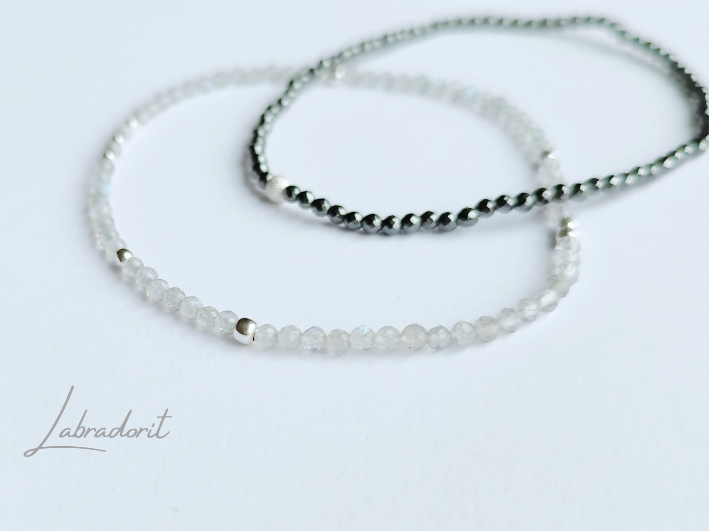 Hämatit Stretch Armband mit Sterling Silber Perle, Schwarzer Hämatit 2mm