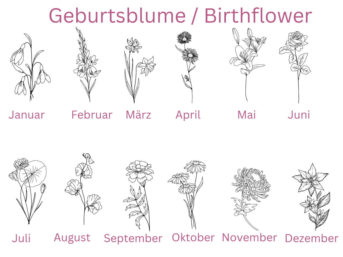 Personalisierte Geburtsblume mit Namen, Halskette mit Gravur