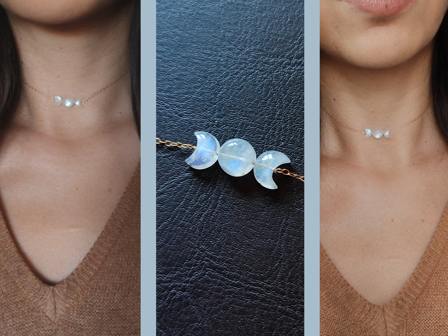 Mondstein Mondphasen Halskette mit echten Mondsteinen