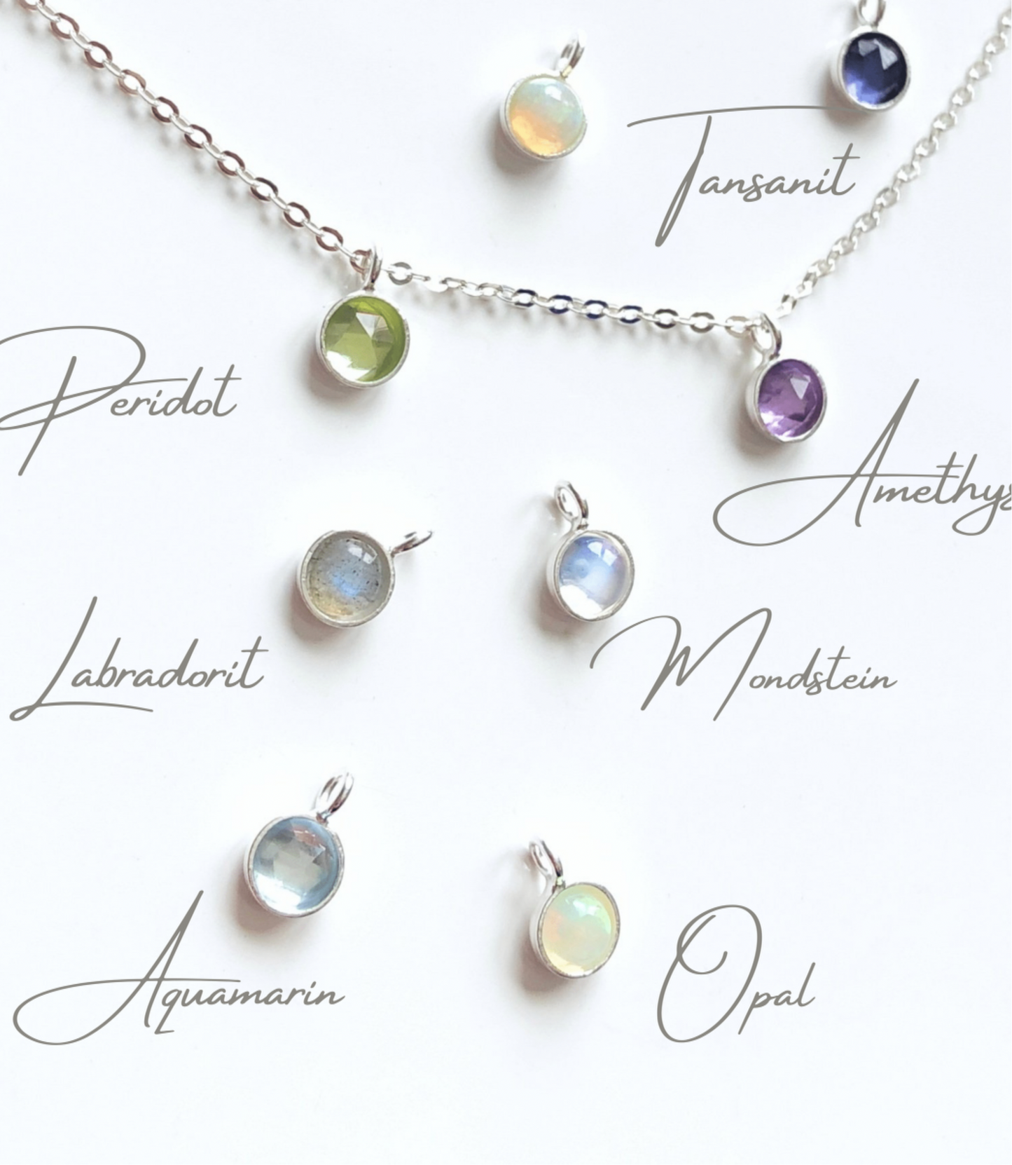 Mini Geburtsstein Anhänger aus 925 Sterling Silber