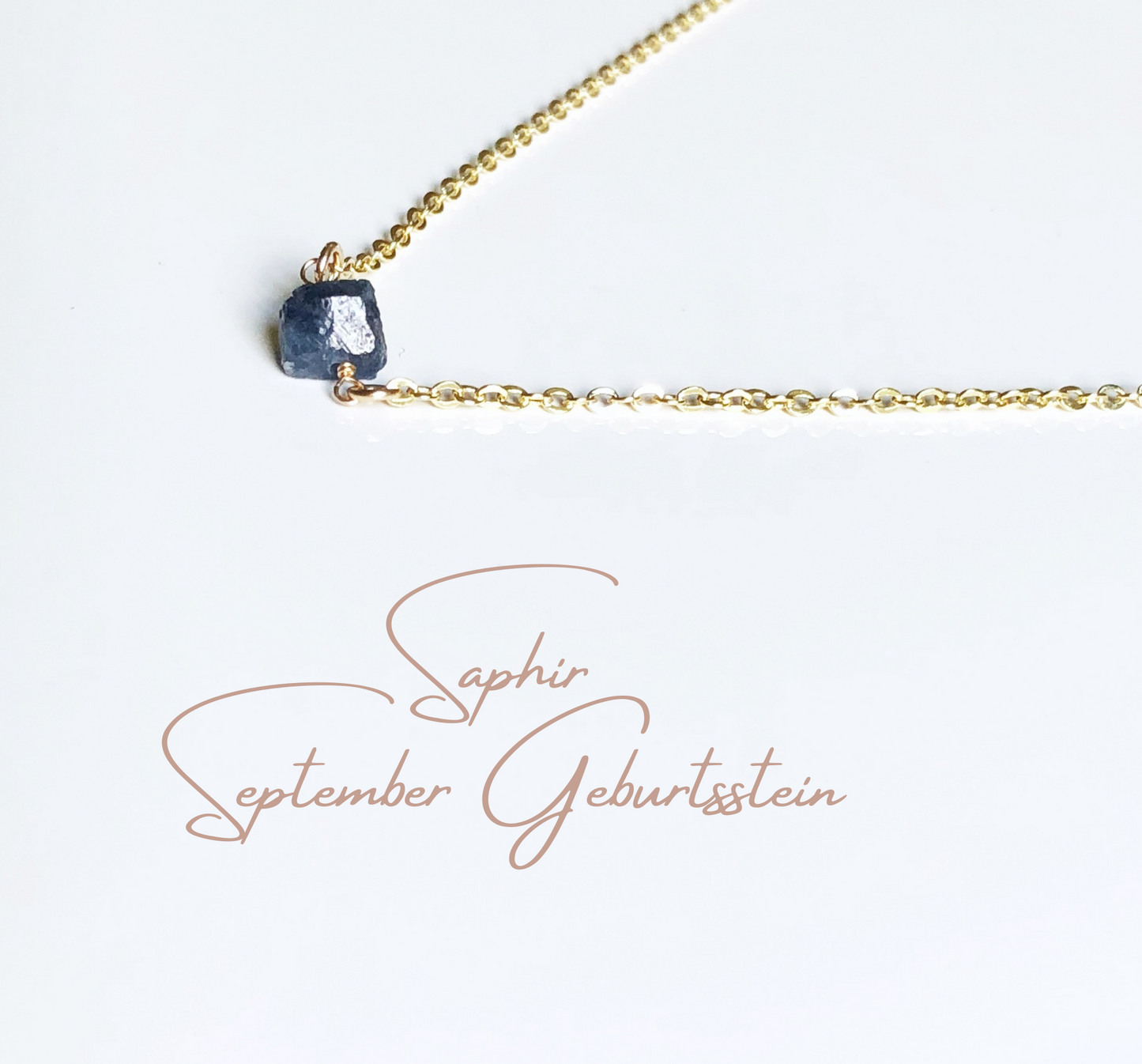 Filigrane Saphir Rohstein Halskette, September Geburtsstein Kette mit Saphir