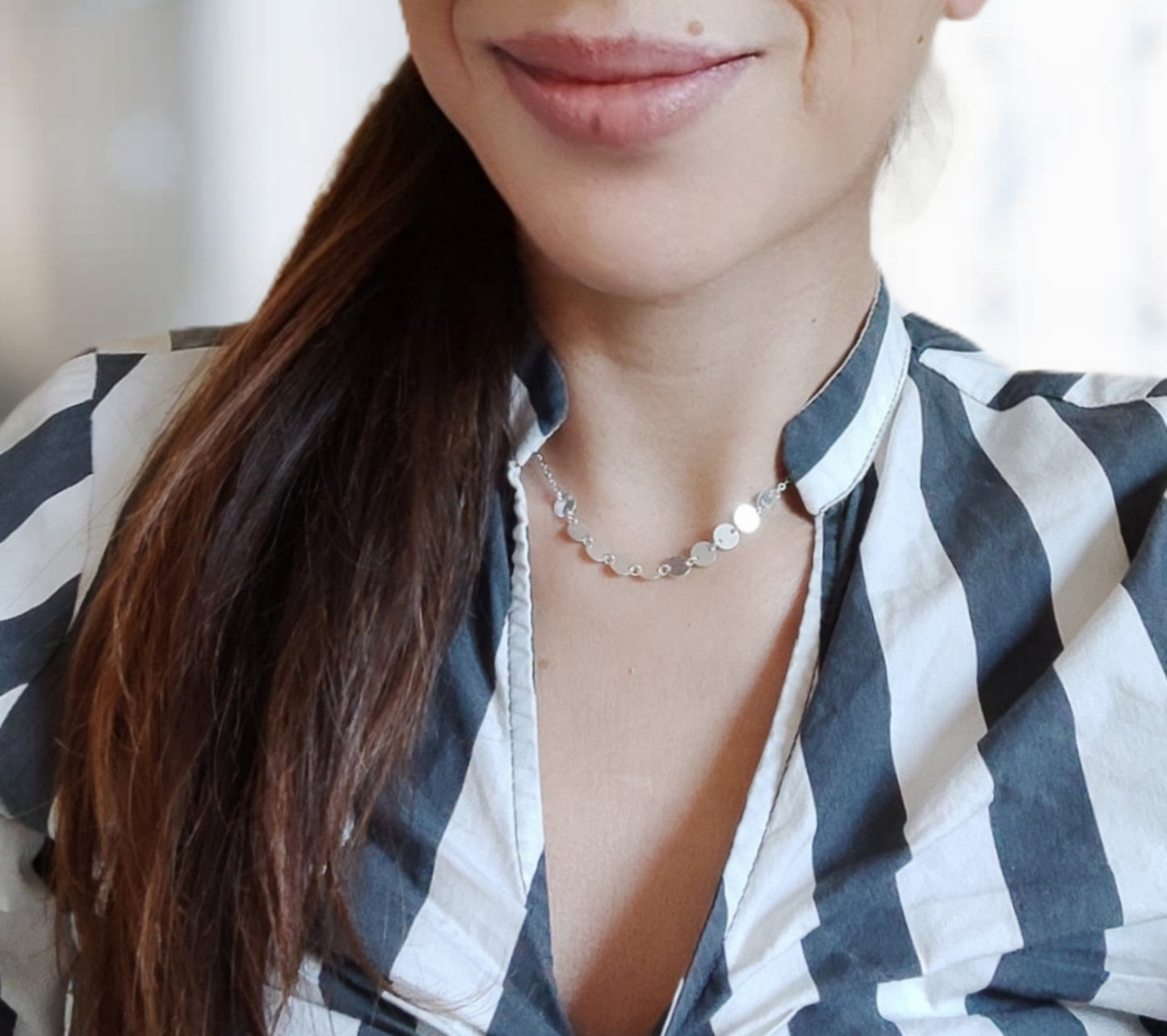 Sterling Silber Choker, 4mm Plättchen Halskette