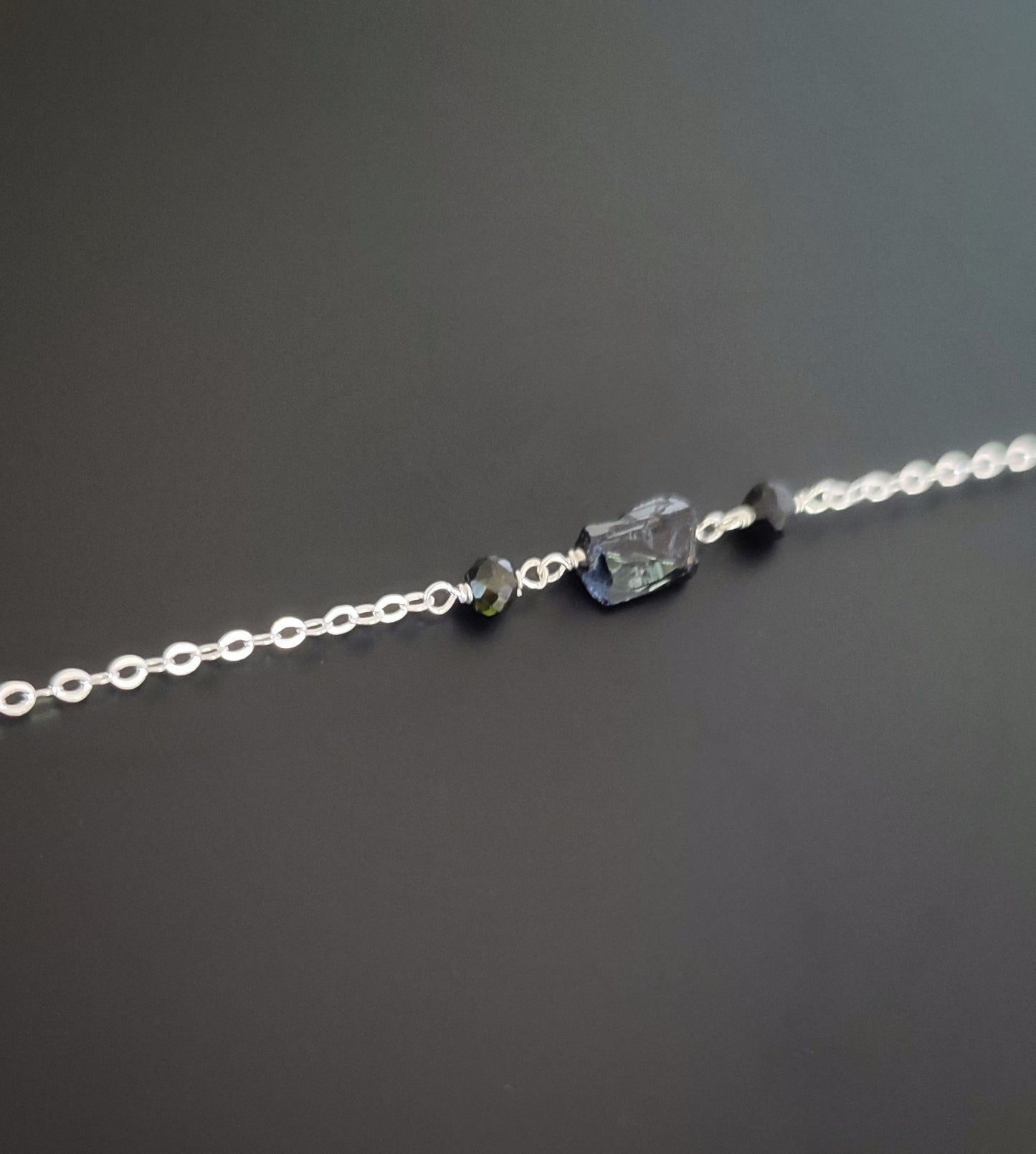 Armband mit Turmalin und Obsidian, schwarzer Turmalin Rohstein