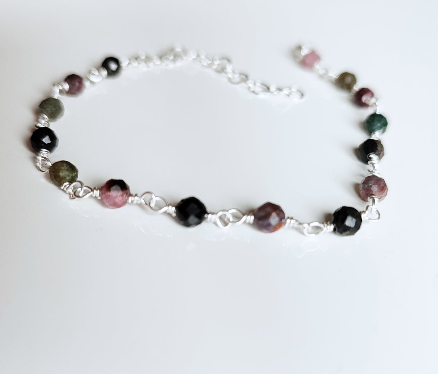 Multi Turmalin Armband, 925 Sterling Silber Armband mit bunten Turmalin Steinen