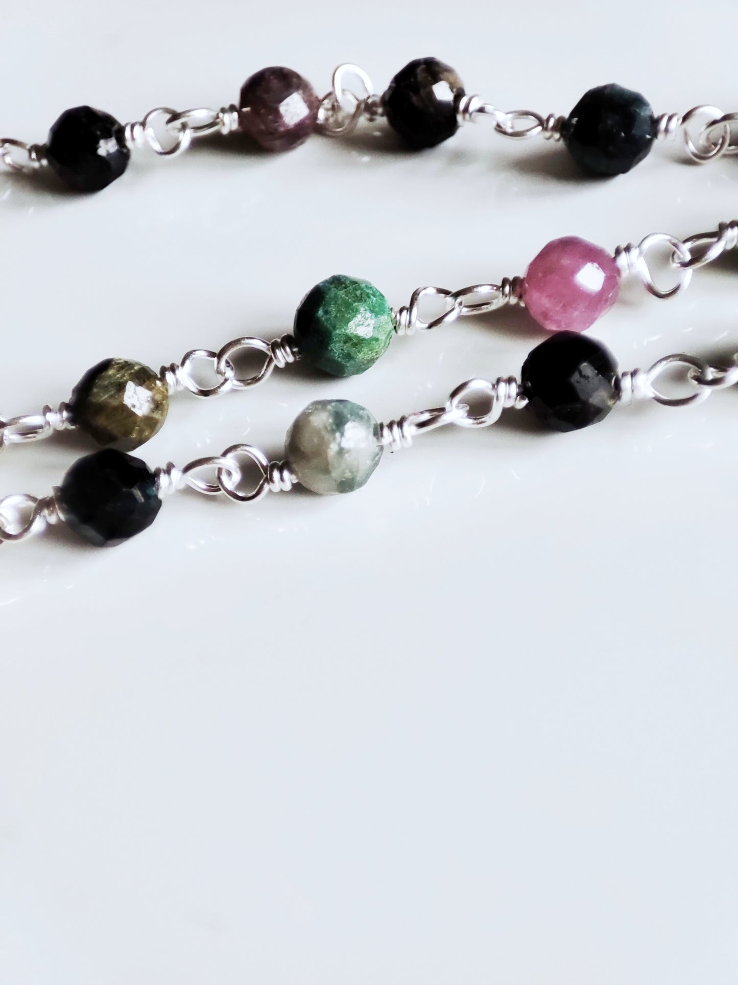 Multi Turmalin Armband, 925 Sterling Silber Armband mit bunten Turmalin Steinen